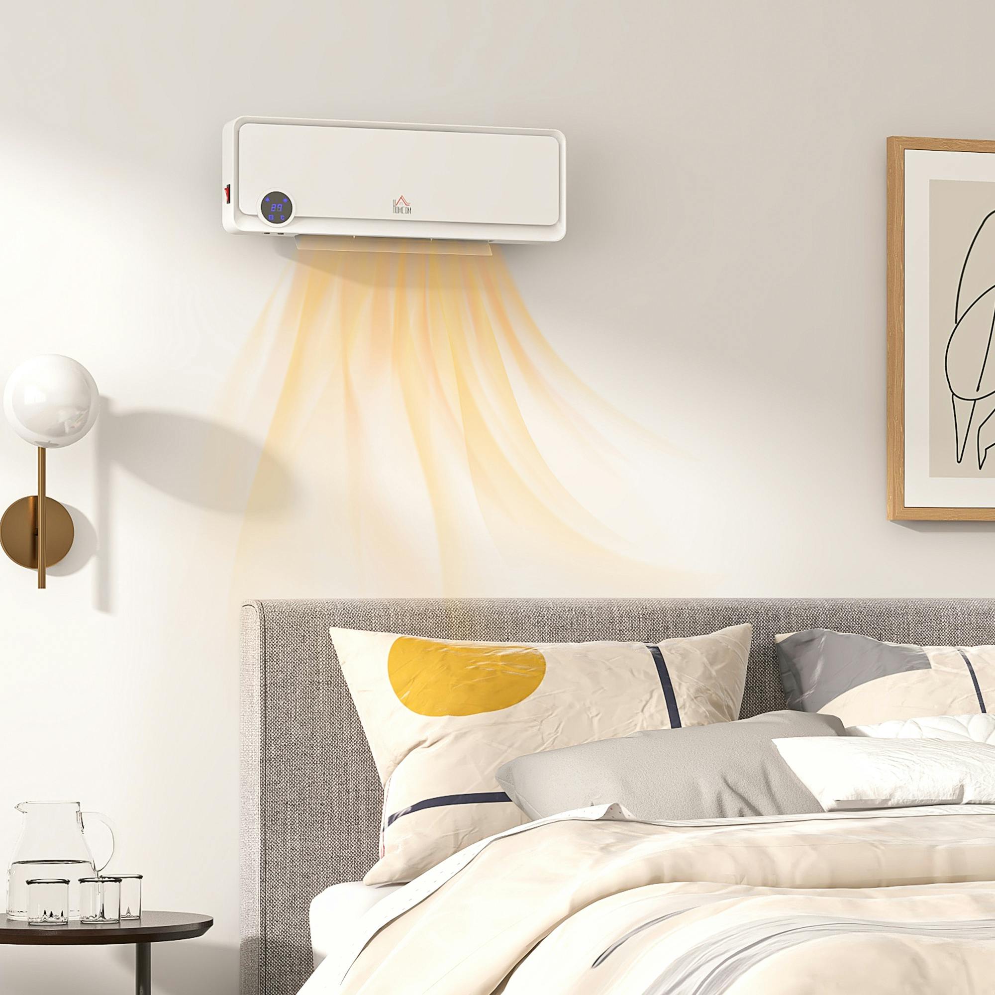 Homcom White 1000W/2000W Wall Downflow Heater 10-49°C Temperature,