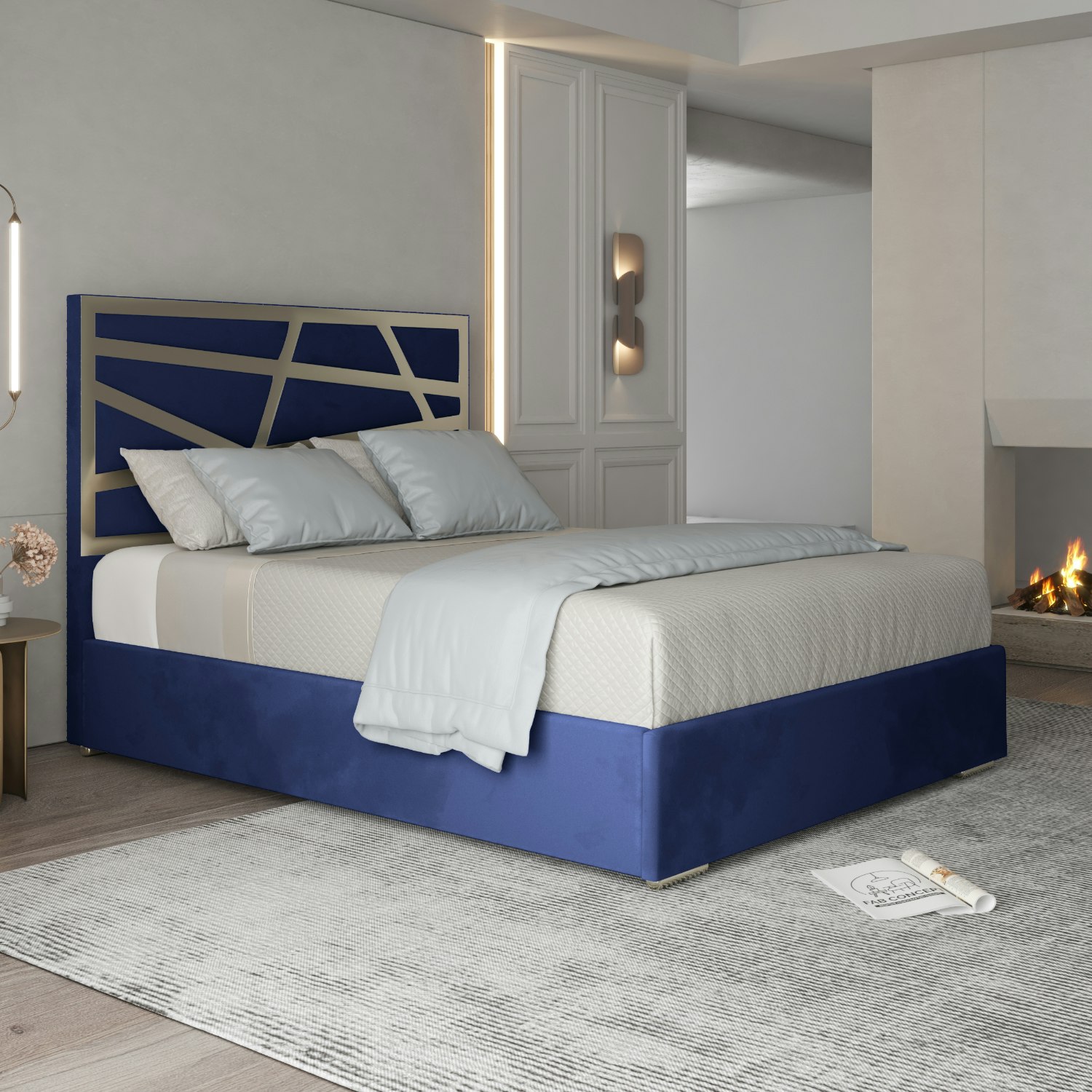Rackhams Blue Arabella Upholstered Soft Velvet Metal Bed Frame - Double