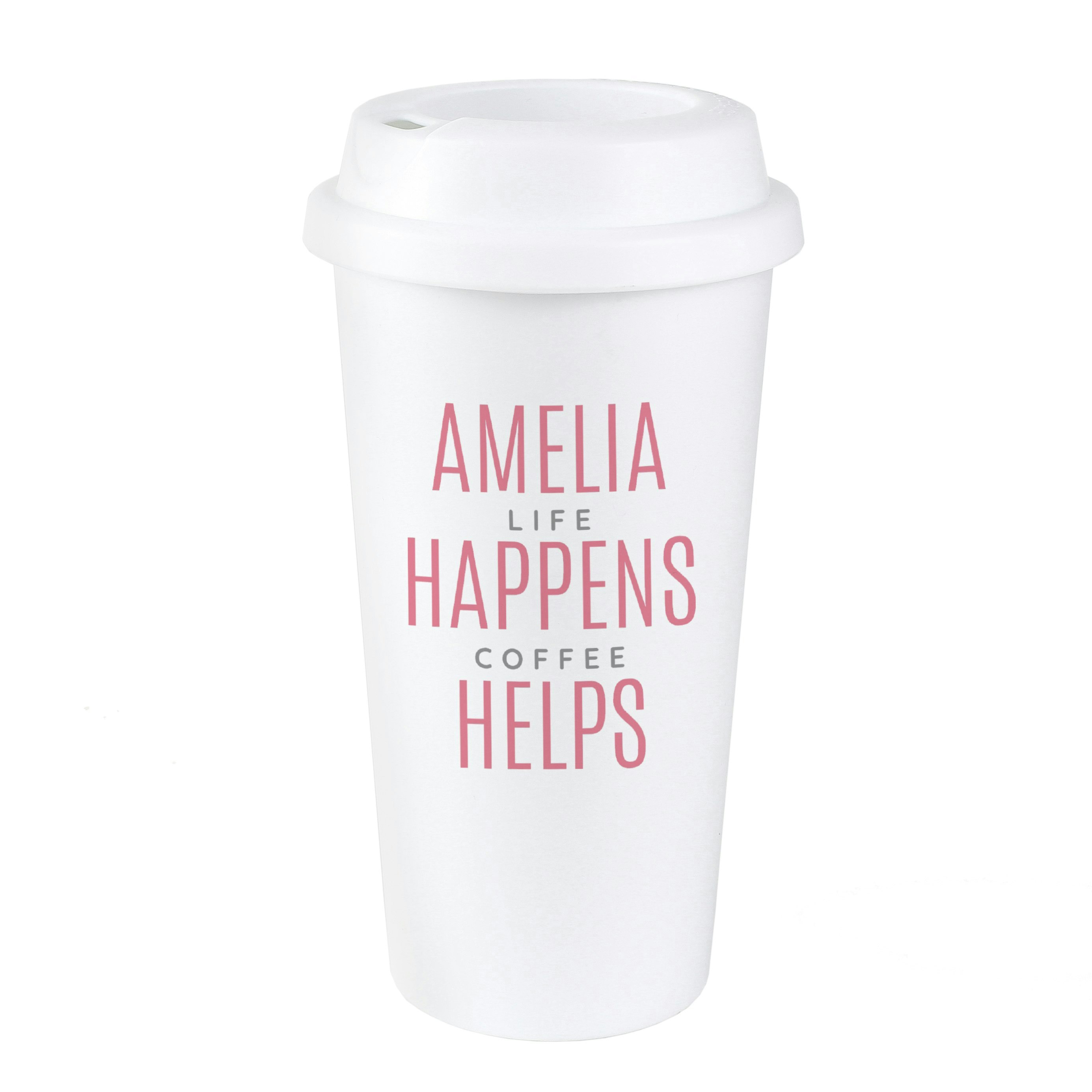 Rackhams Pink Personalised Text Slogan Insulated Reusable Eco Travel Cup