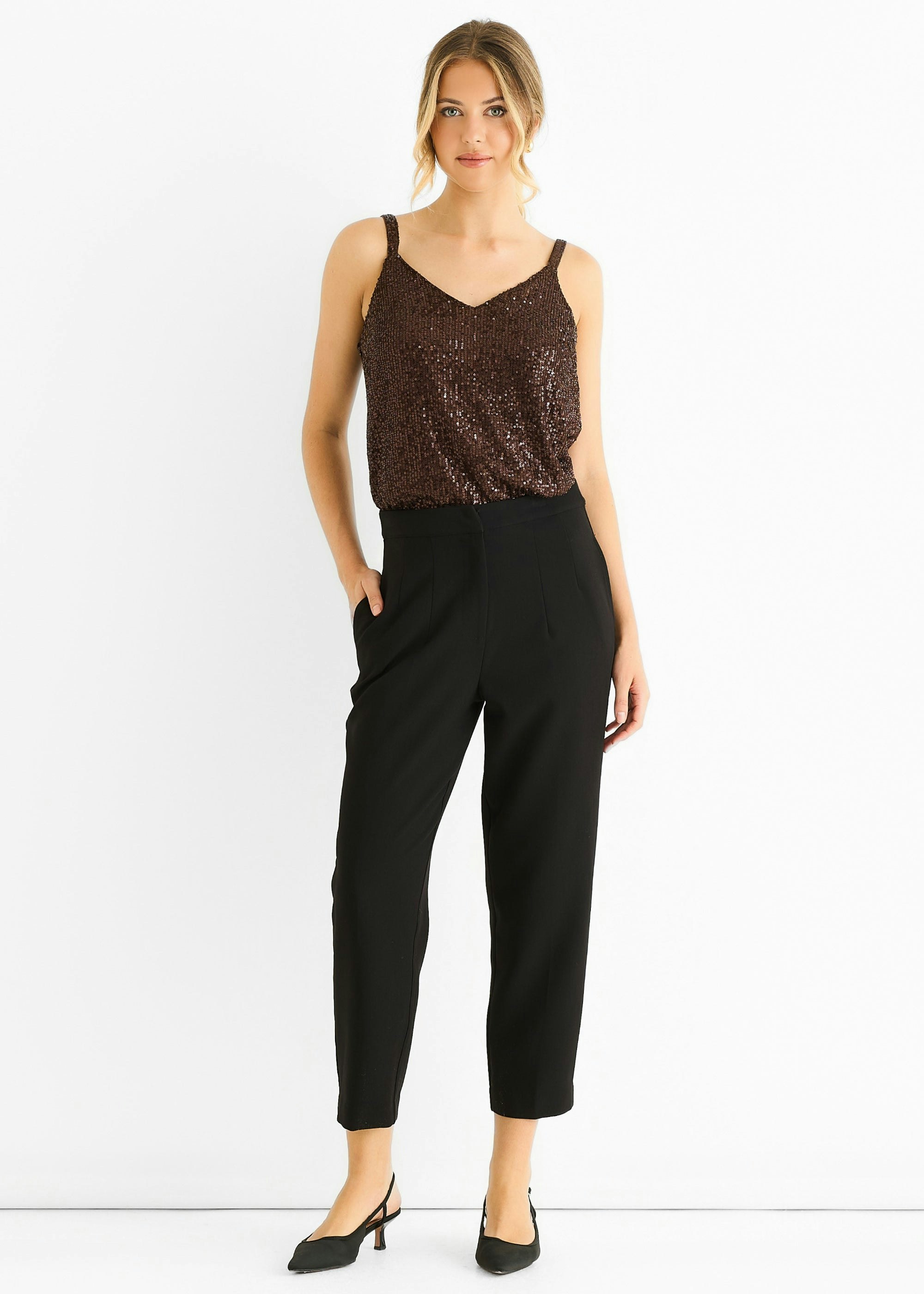 Gini London Black Ankle Grazer Cigarette Tailoring Trousers - Uk 8 / Us 4 / Eu 36