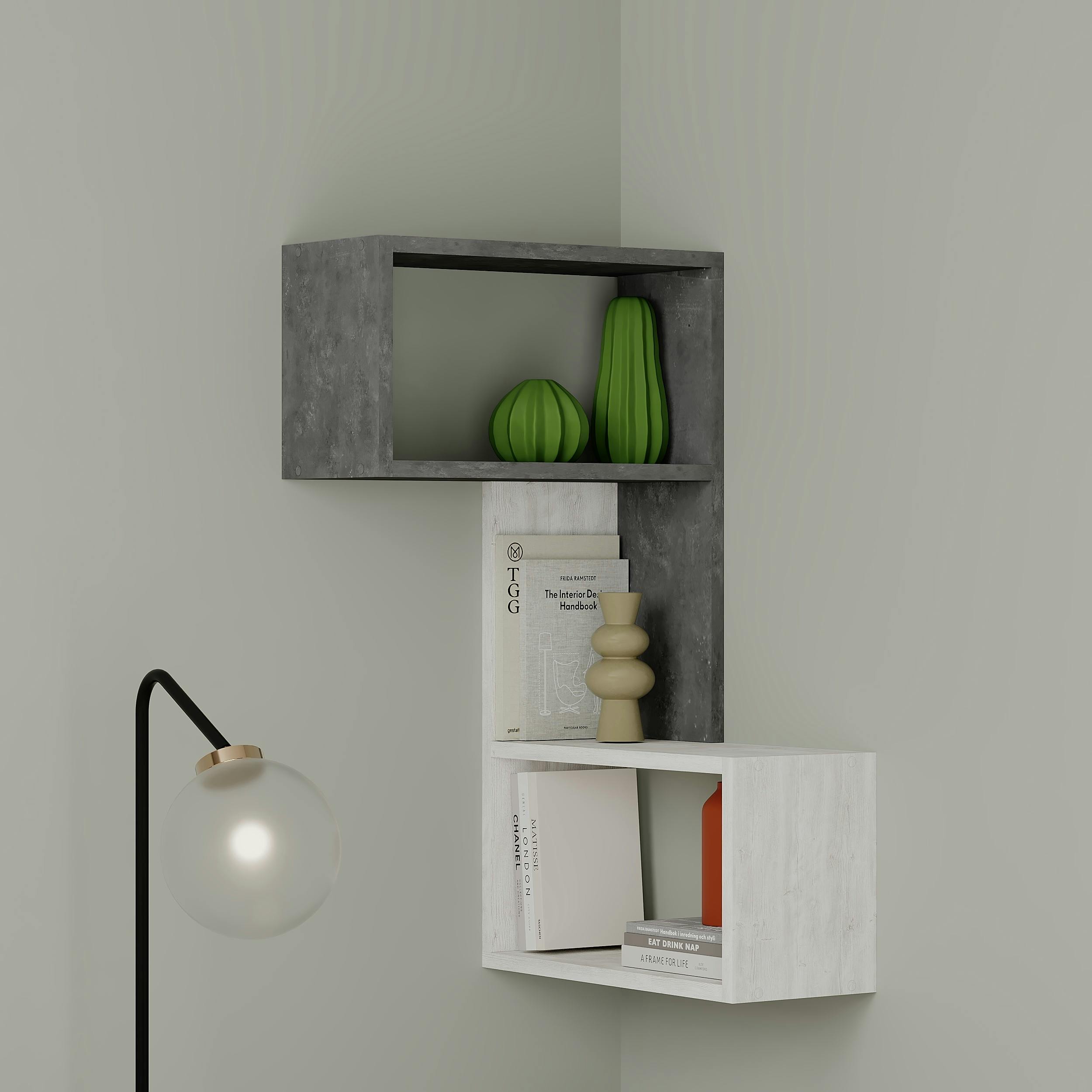 Decortie Grey Part 3-Tier Wall Mounted Corner Shelf Modern Organizer Ancient 82Cm - Retro