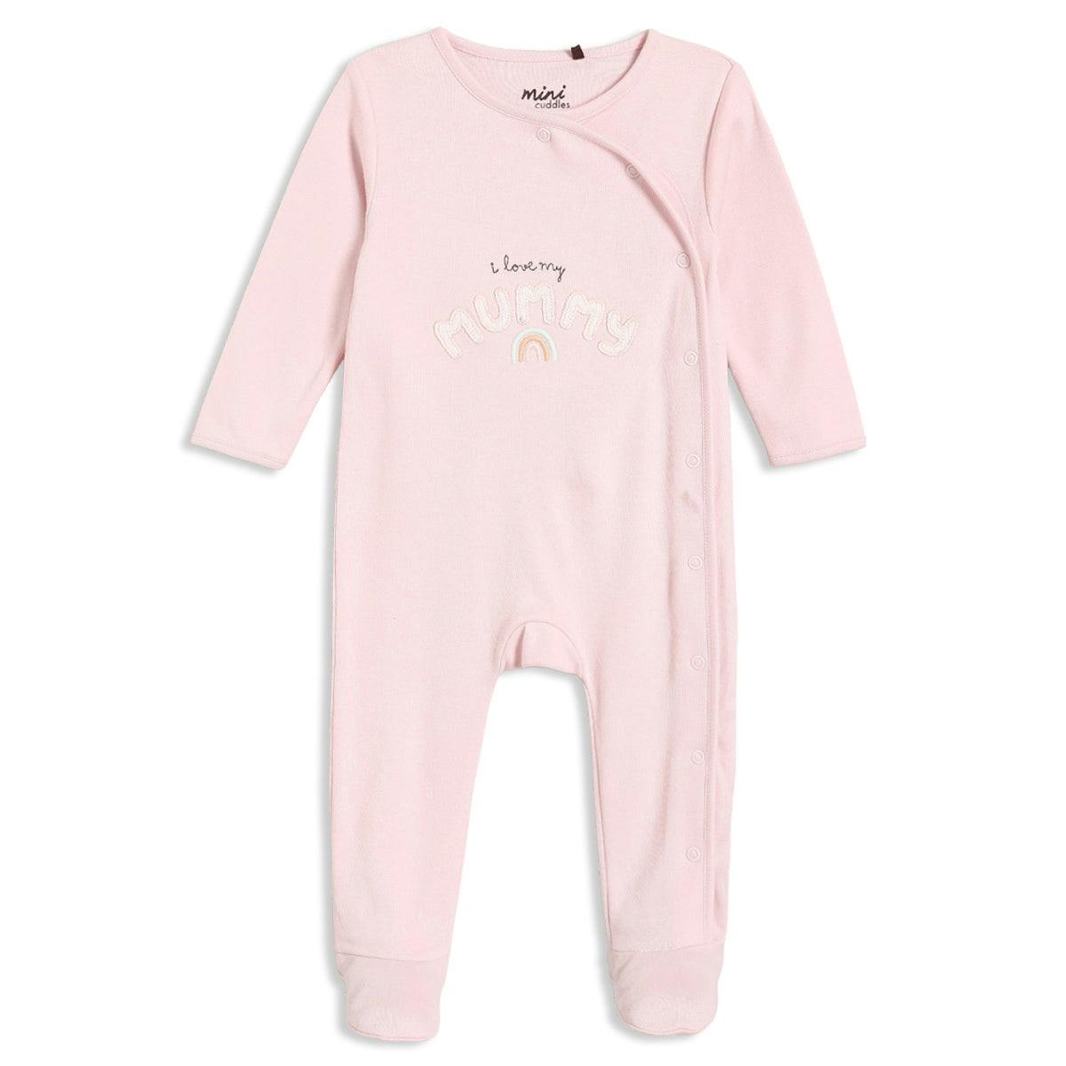 Mini Cuddles Women's Pink Baby Girls Typographic Sleepsuit, - 0-3 Months