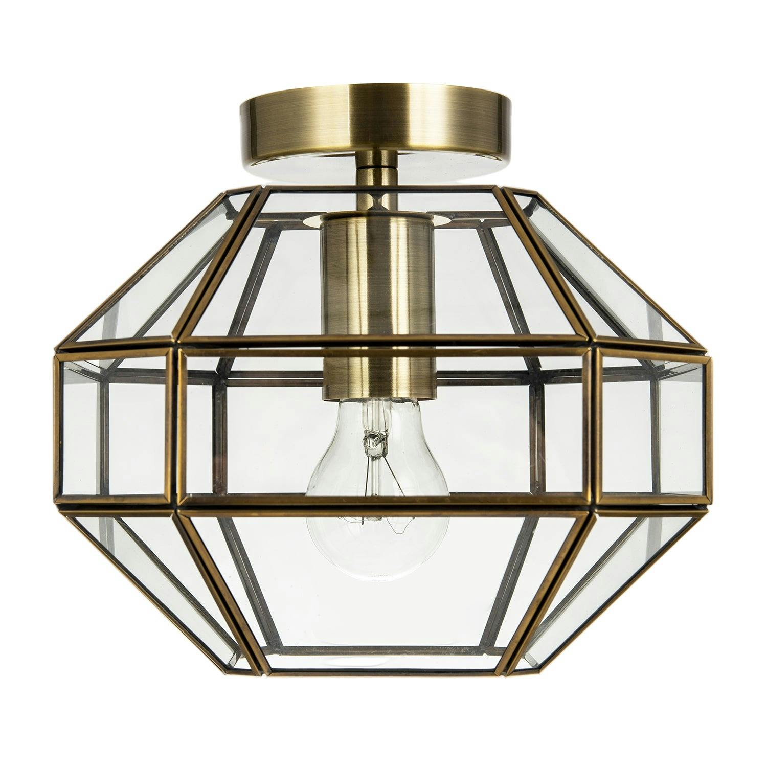 Happy Homewares Light Classic Lantern Styled Ceiling With Geometric Clear Glass Shade