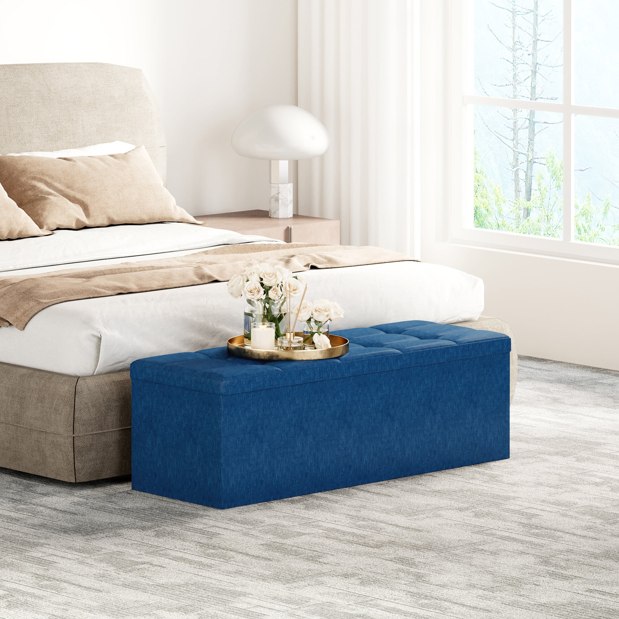 B&Q - 110Cm Large Rectangular Ottoman Foldable Storage Bench Upholstered Foot Rest - Image 3