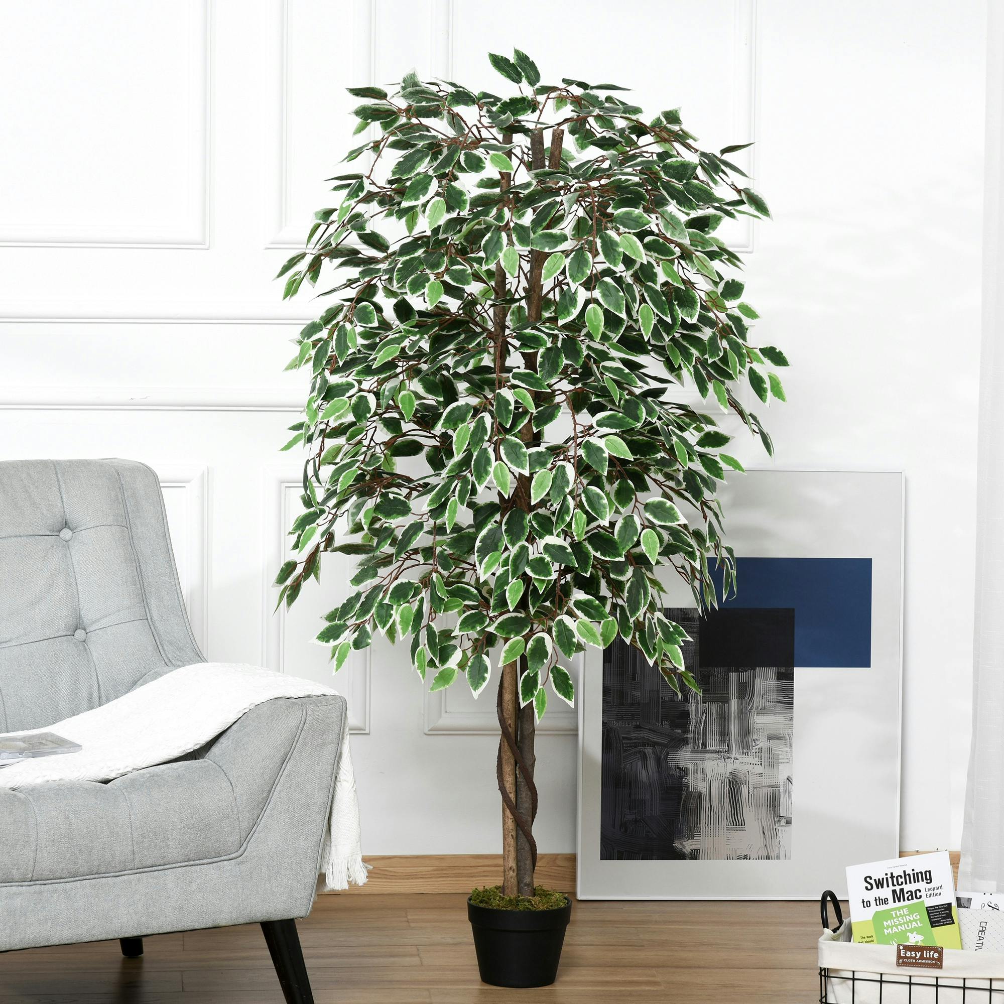 Outsunny 160Cm/5.2Ft Artificial Ficus Tree Fake Plant In Pot