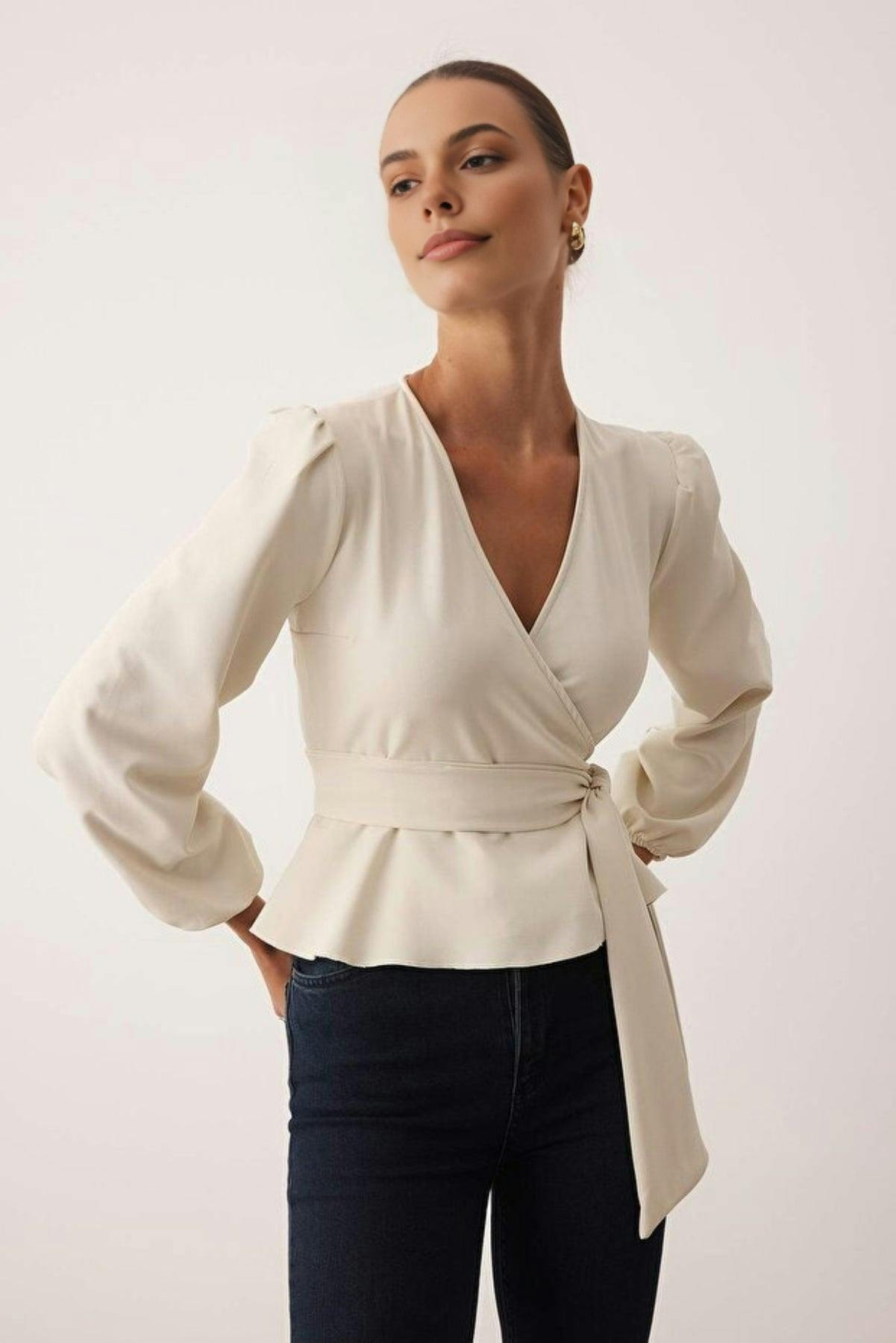 Wovcor Woven Blouse With Tie Detail - Ecru - 12