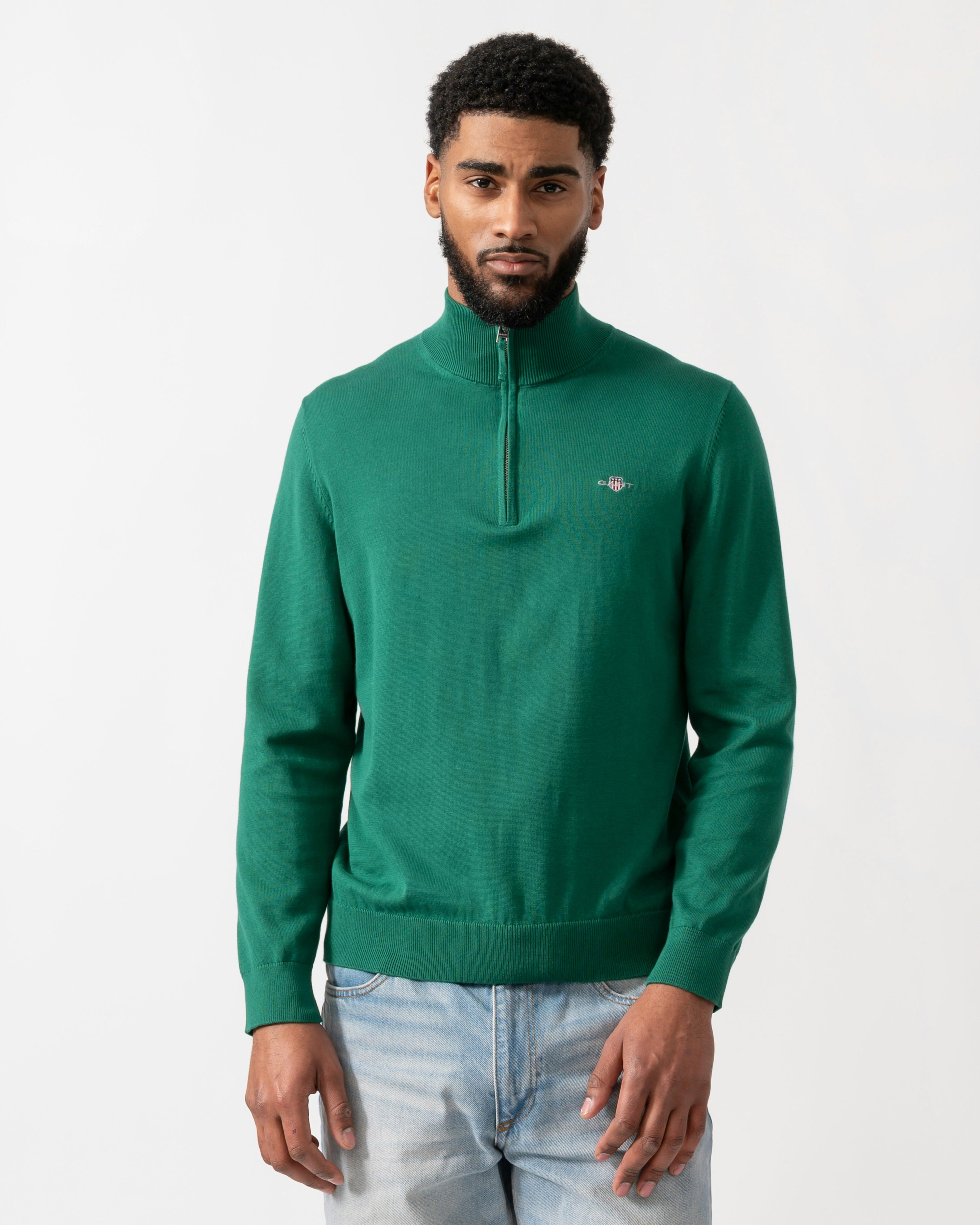 Gant Men's Green Classic Cotton Half Zip Jumper - 373 Deep Forest - 373 Deep Forest - Xl