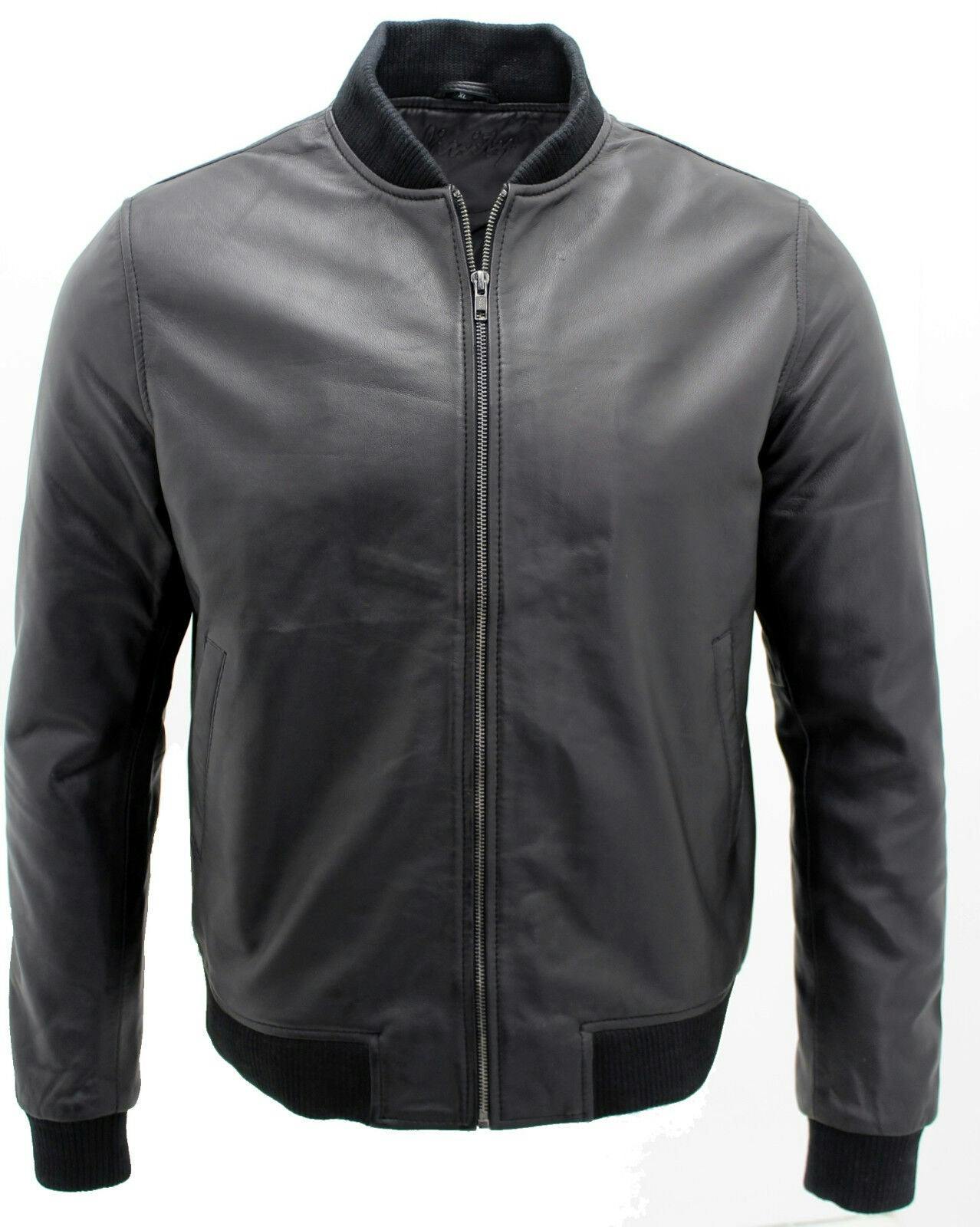 Infinity Leather Men's Black Varisty Classic Leather Bomber Jacket - Uk 4XL | Eu 58 | Us 48