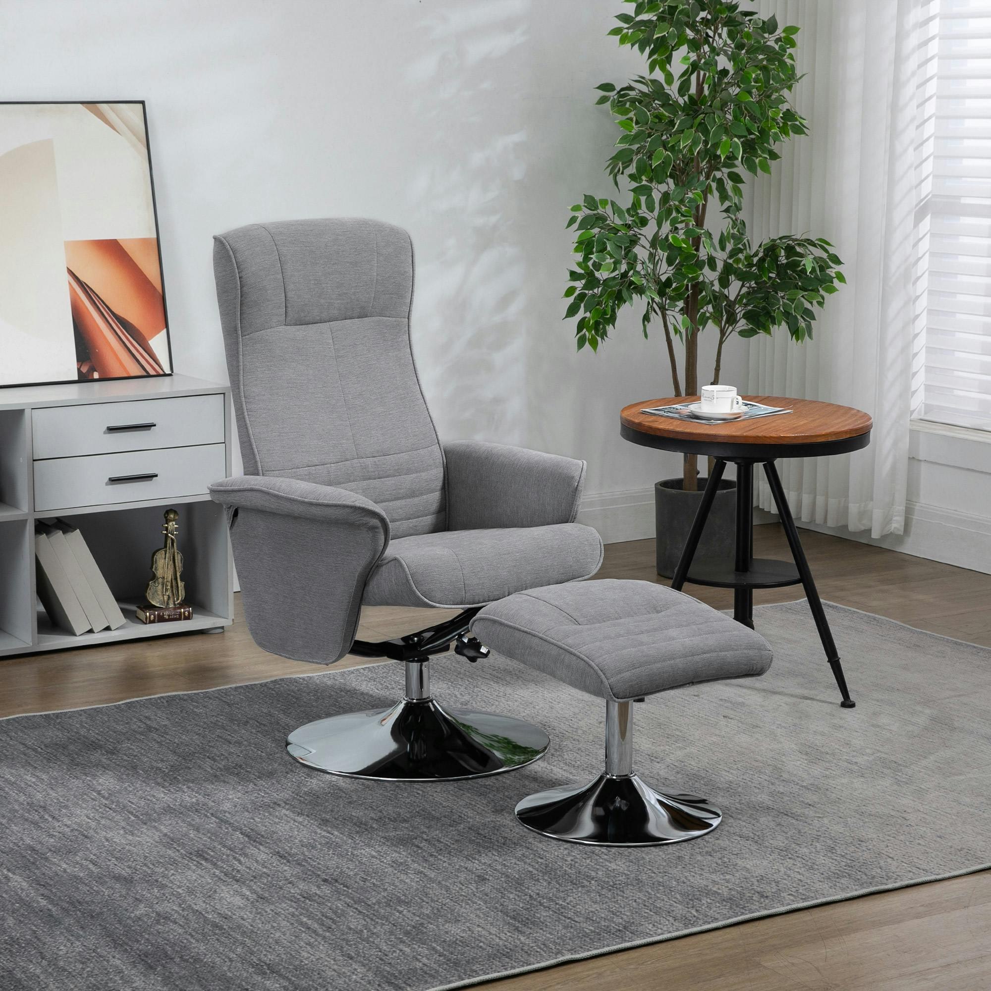 Rackhams Grey Upholstered Swivel Recliner Armchair With Ottoman,
