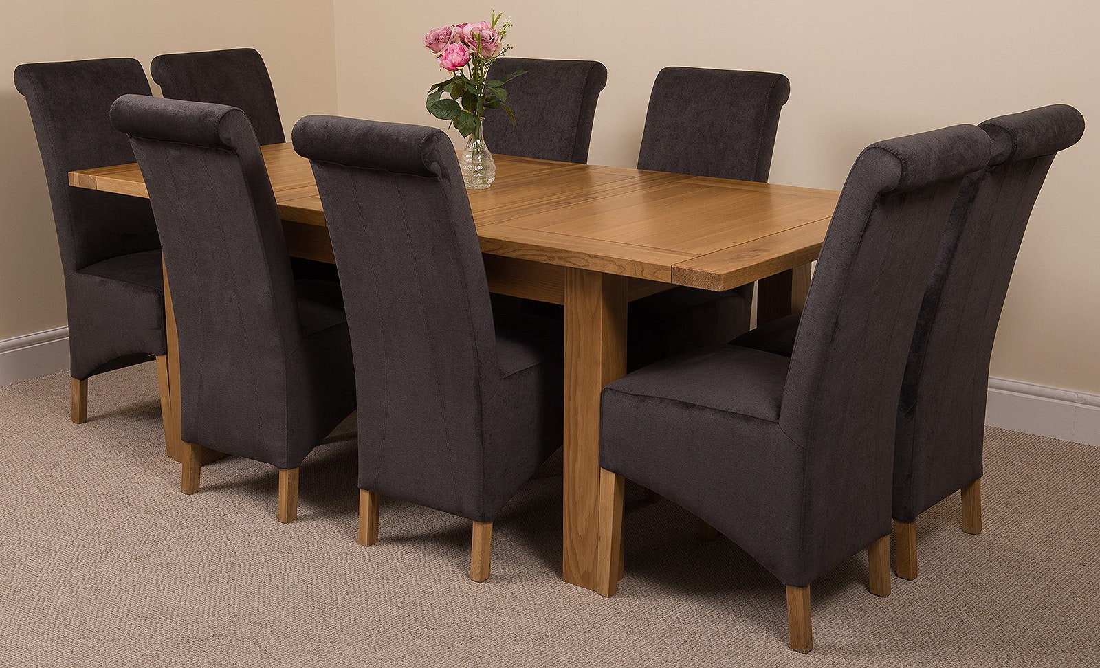Rackhams Black Seattle Oak Extending Dining Table With Montana Fabric Chairs - 8 Chairs