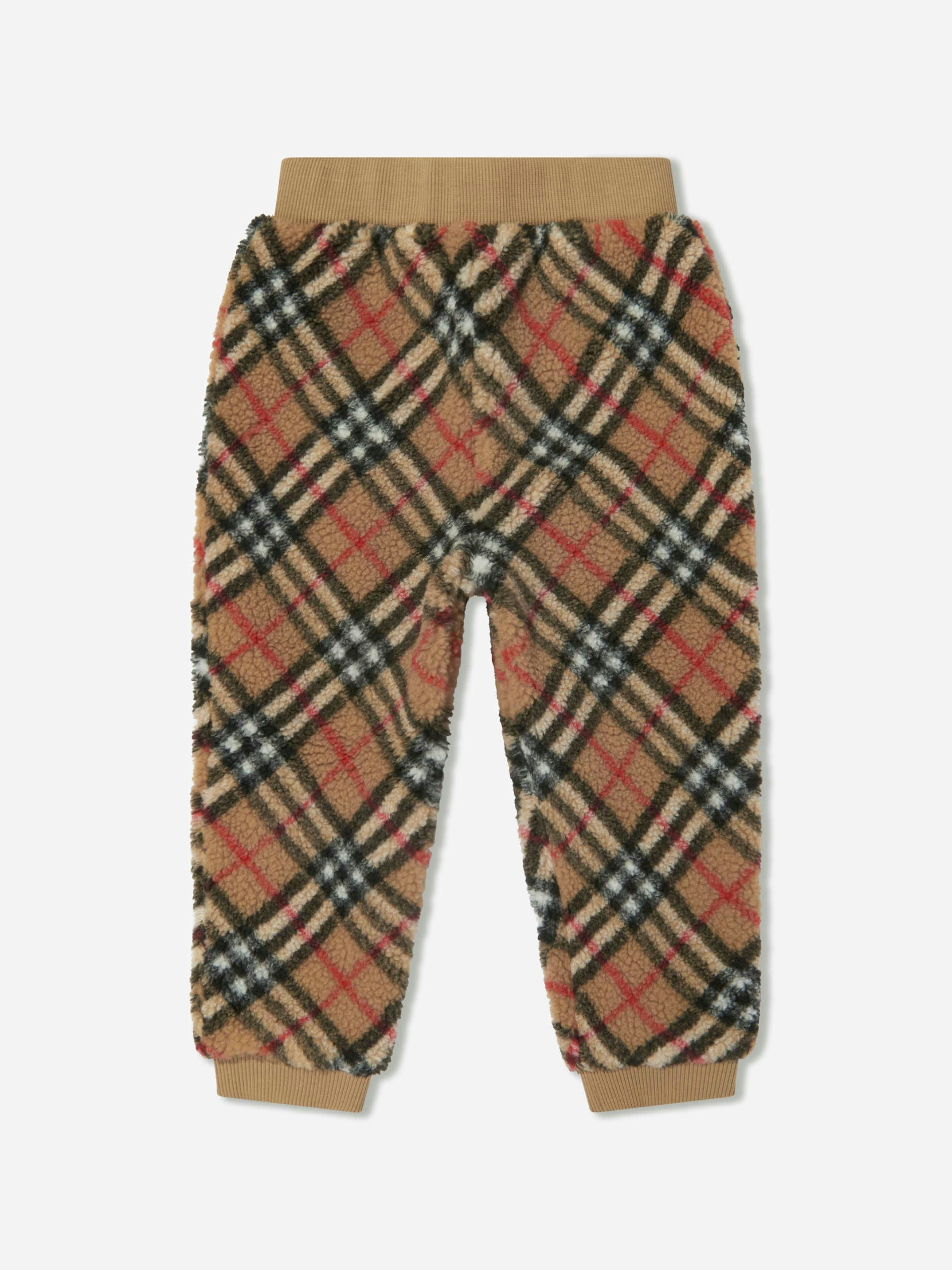 Burberry Kids Unisex Kids Beige Archive Check Fleece Joggers In - 12 Yrs