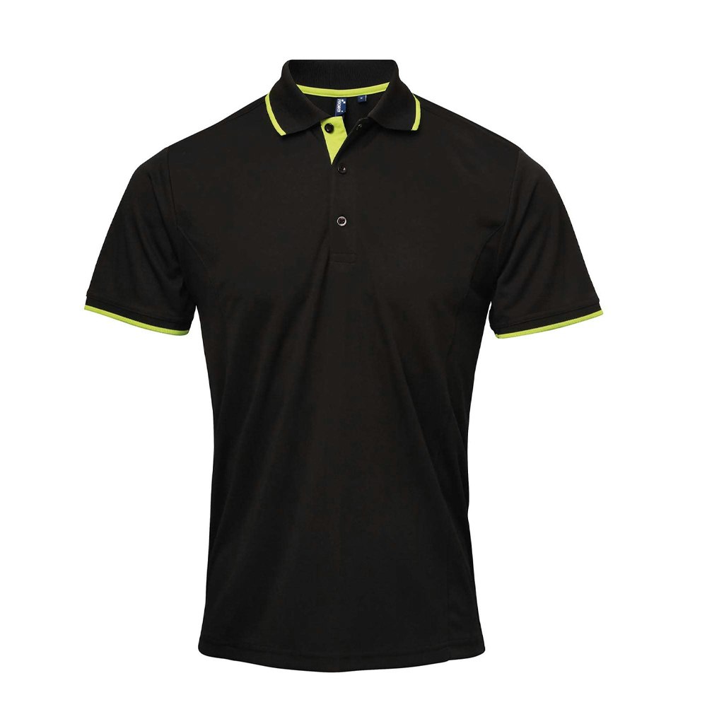 Premier (4Xl, Black/Lime) Mens Coolchecker Contrast Pique Polo Shirt - Image 3