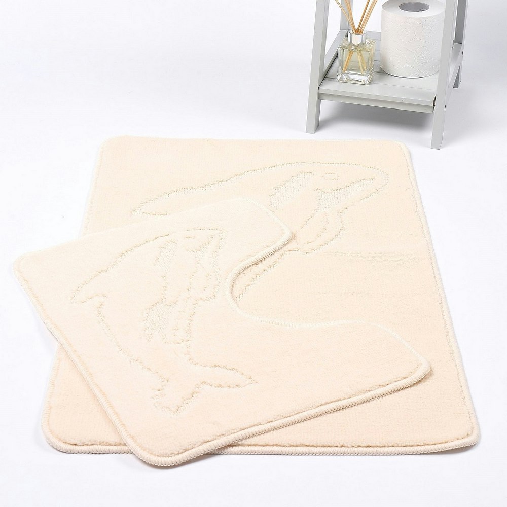 Homespace Direct Cream Dolphin Anti-Slip Bath Mat And Pedestal Mat 2 Piece Set