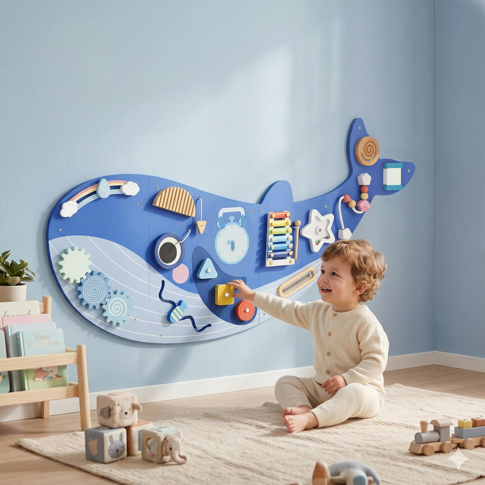 Aiyaplay Whale Activity Wall Busy Board, 13 In 1 Montessori Inspired Toys