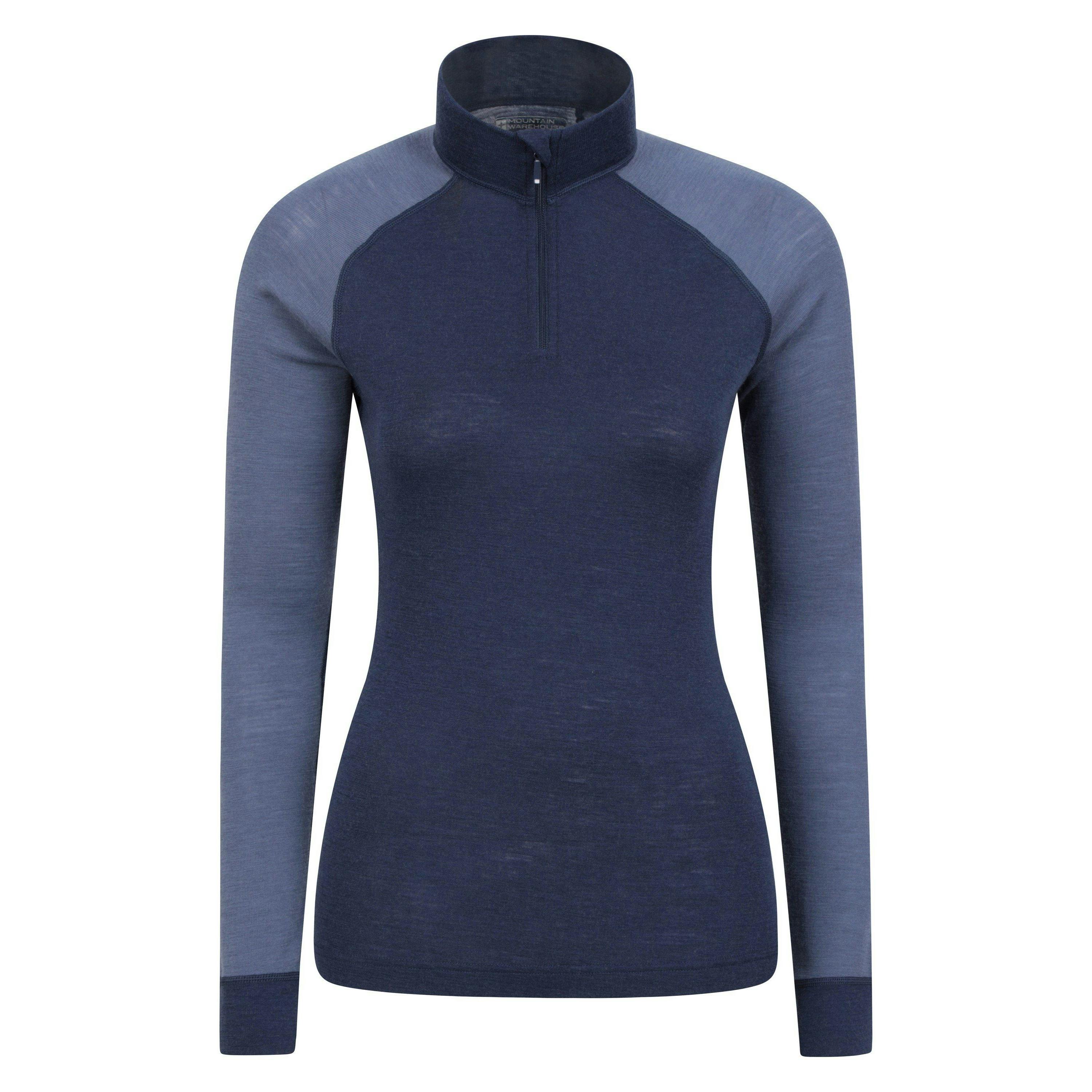 Mountain Warehouse Women's Merino Wool Zip Neck Thermal Top - Navy - 18 Uk - Navy - 80% Merino Wool/20% Polyester