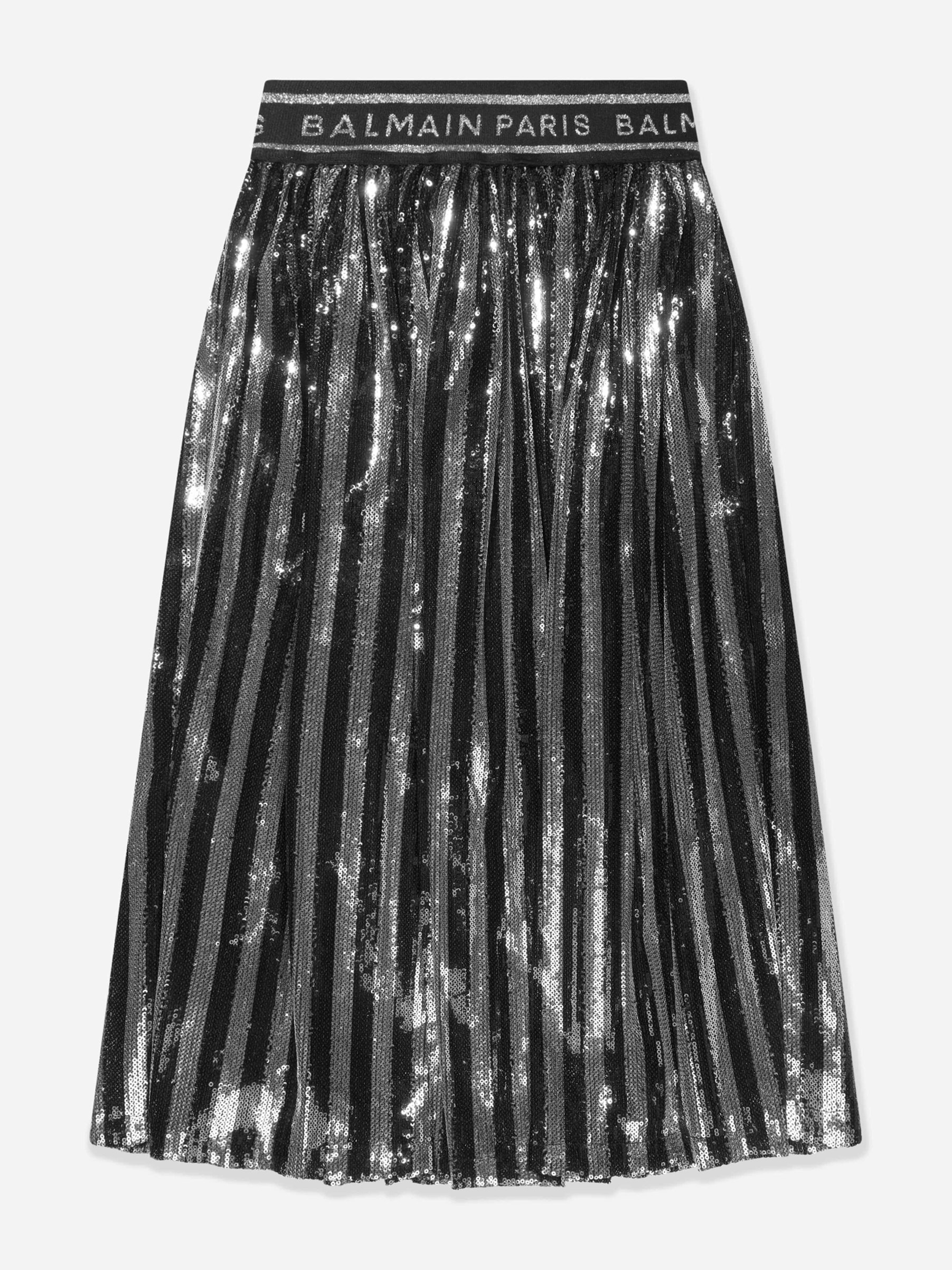 Balmain Girls Silver Pleated Skirt In - 8 Yrs