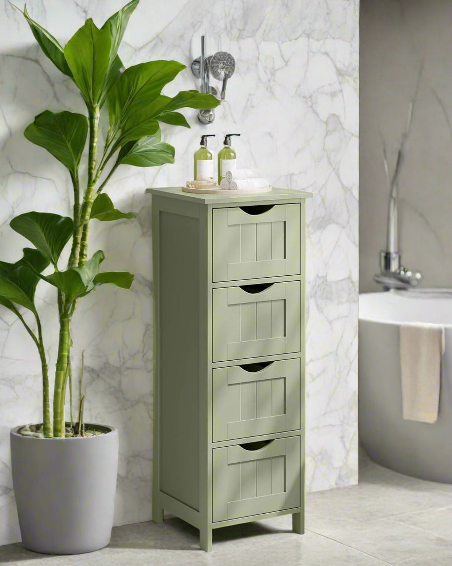 Modcraft Green Bathroom Floor Storage Cabinet – Freestanding Unit With 4 Drawers