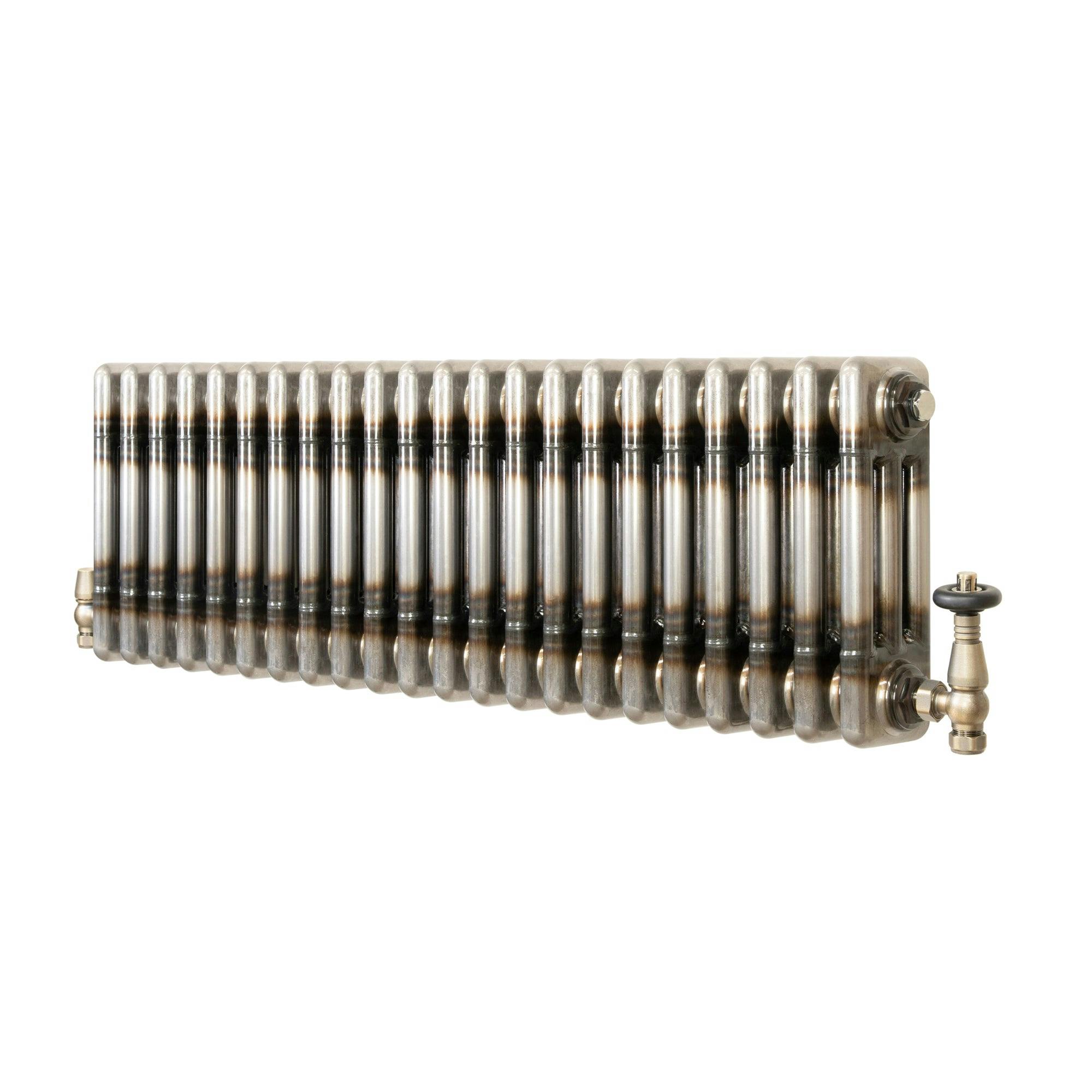 Monstershop Traditional 3 Column Radiator & Valves – 300Mm X 1010Mm - Raw Metal