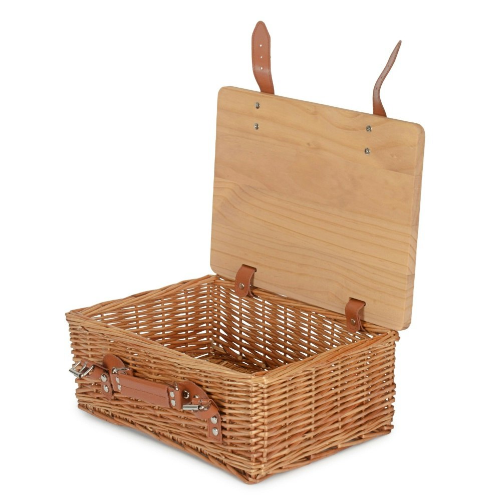 Rackhams Red/Black Double Steamed Empty Picnic Basket With Pinewood Lid - Small