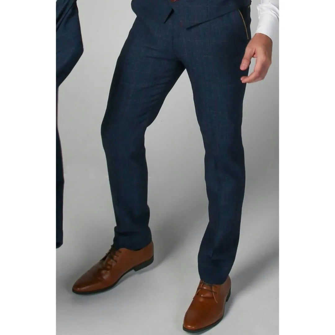 Paul Andrew Men's Blue Scott - Tweed Checked Trousers - 40W 32L