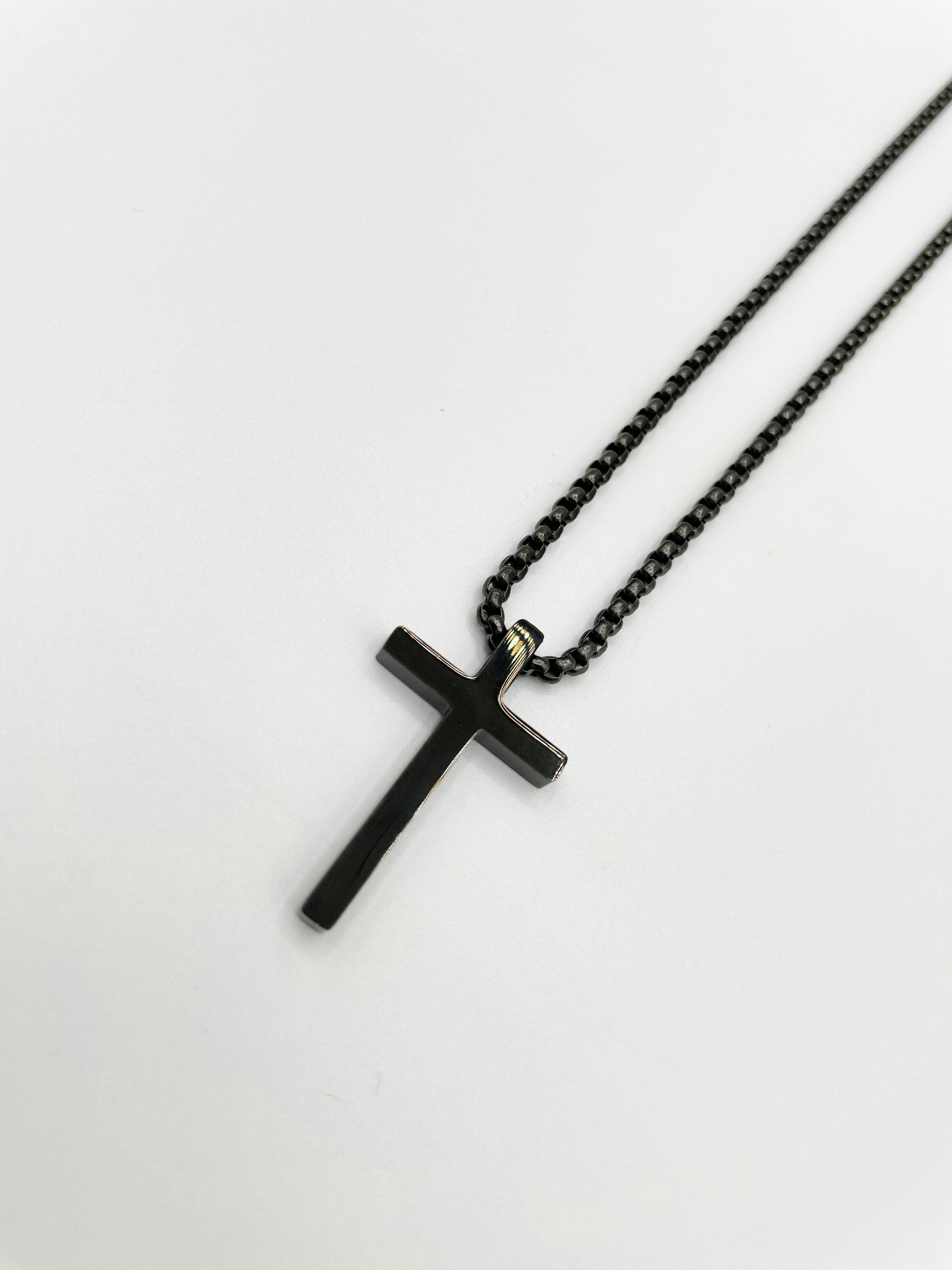 Svnx Black Cross Pendant Necklace In