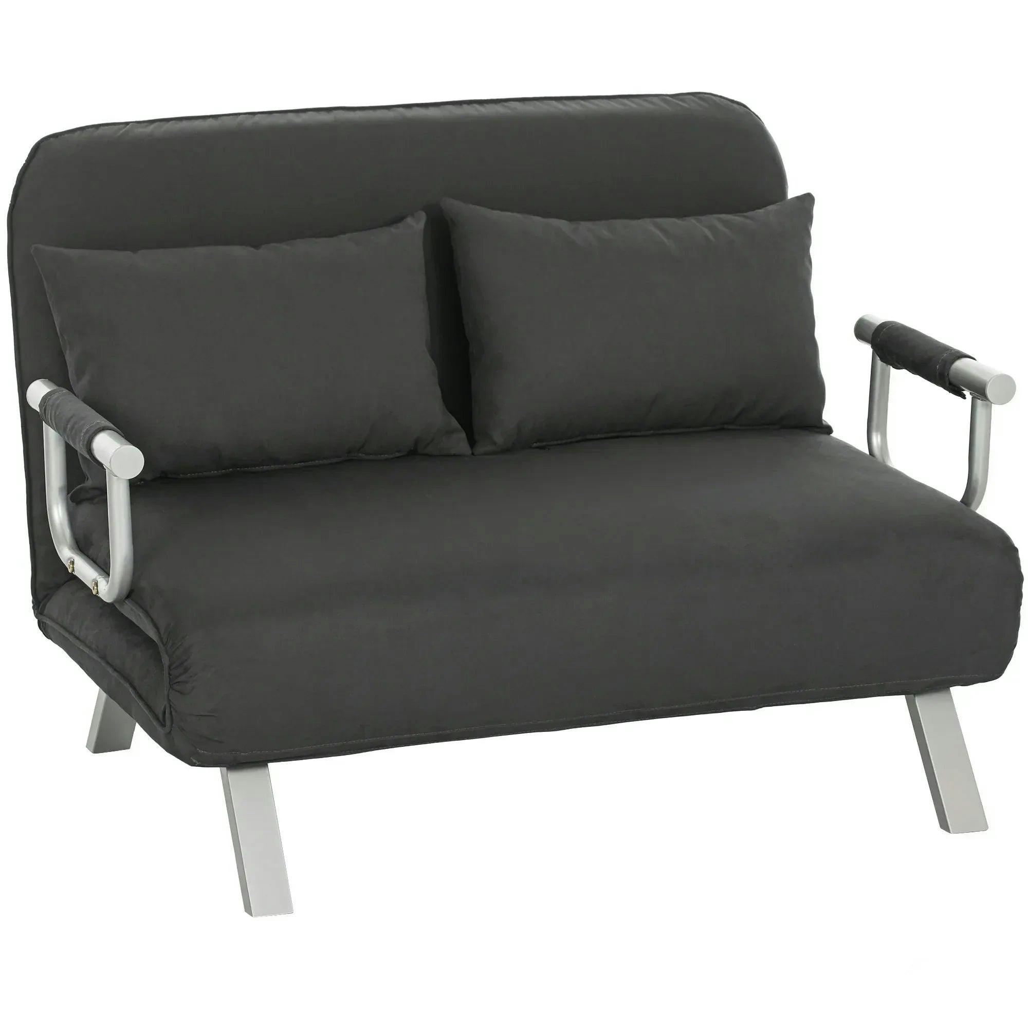 Homcom Unisex Dark Grey Fabric Sofa, Convertible Sofa Bed W/ Pillows In Size 2 Seater - Image 2