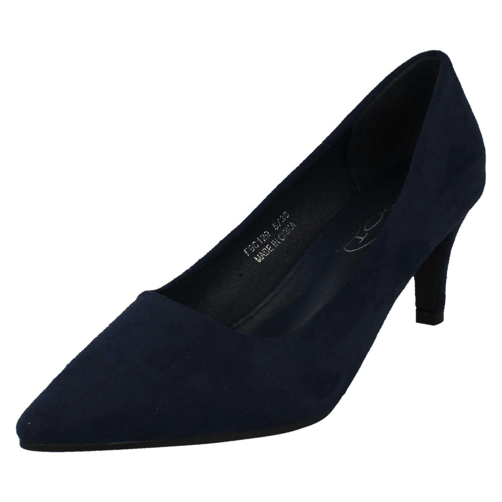 Spot On Women's Court Shoes F90129 - Navy Microfibre - Uk 8