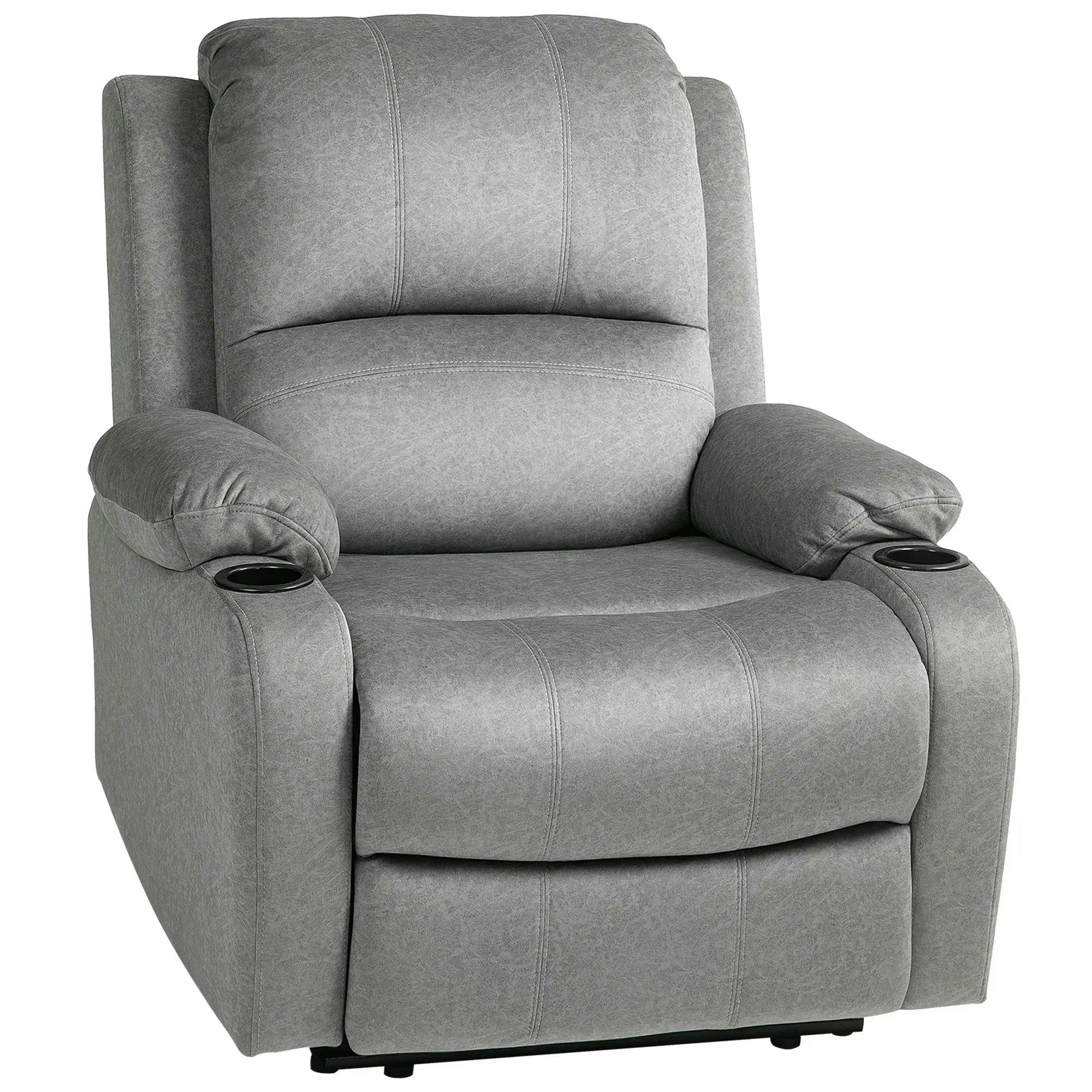 HOMCOM Recliner Chair for Living Room, Microfibre Cloth Reclining Armchair in Grey - Image 5