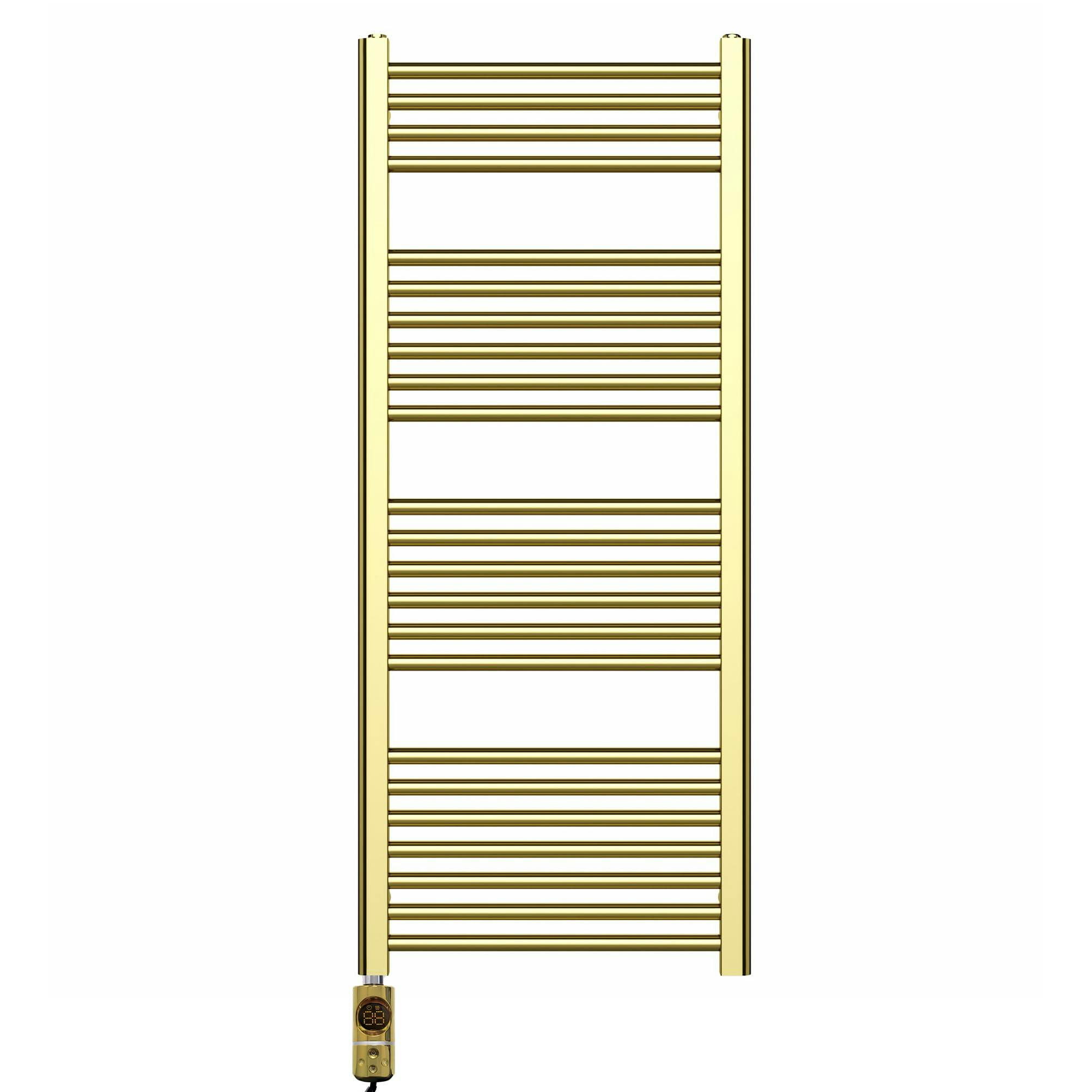 Myhomeware Gold 400 X 1200 Mm Shiny Electric Bathroom Towel Rail Radiator Heater With Af Thermostatic Electric Element Pre-Filled