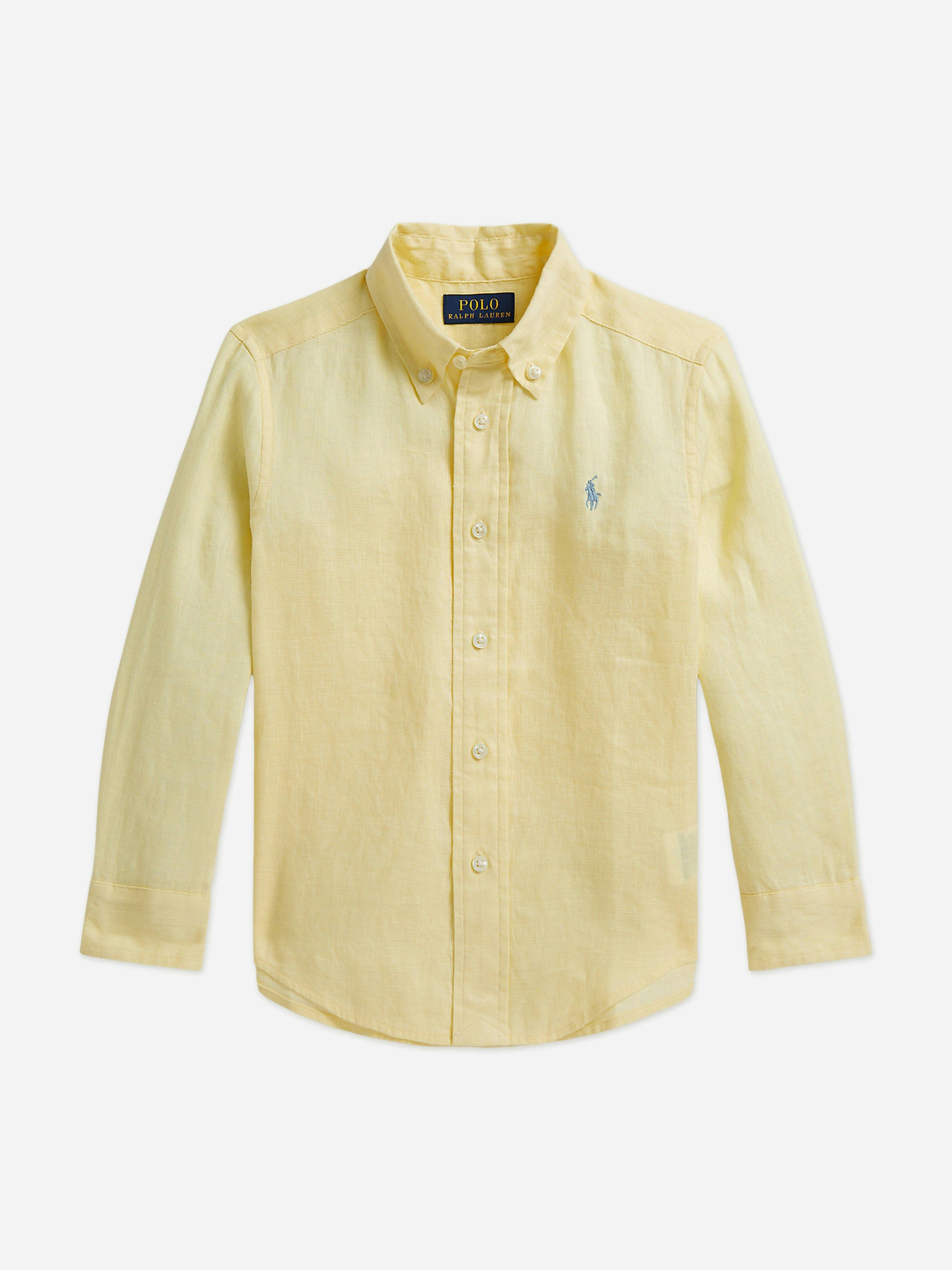 Ralph Lauren Kids Boys Yellow Ralph Lauren Linen Logo Shirt In - 5 Yrs