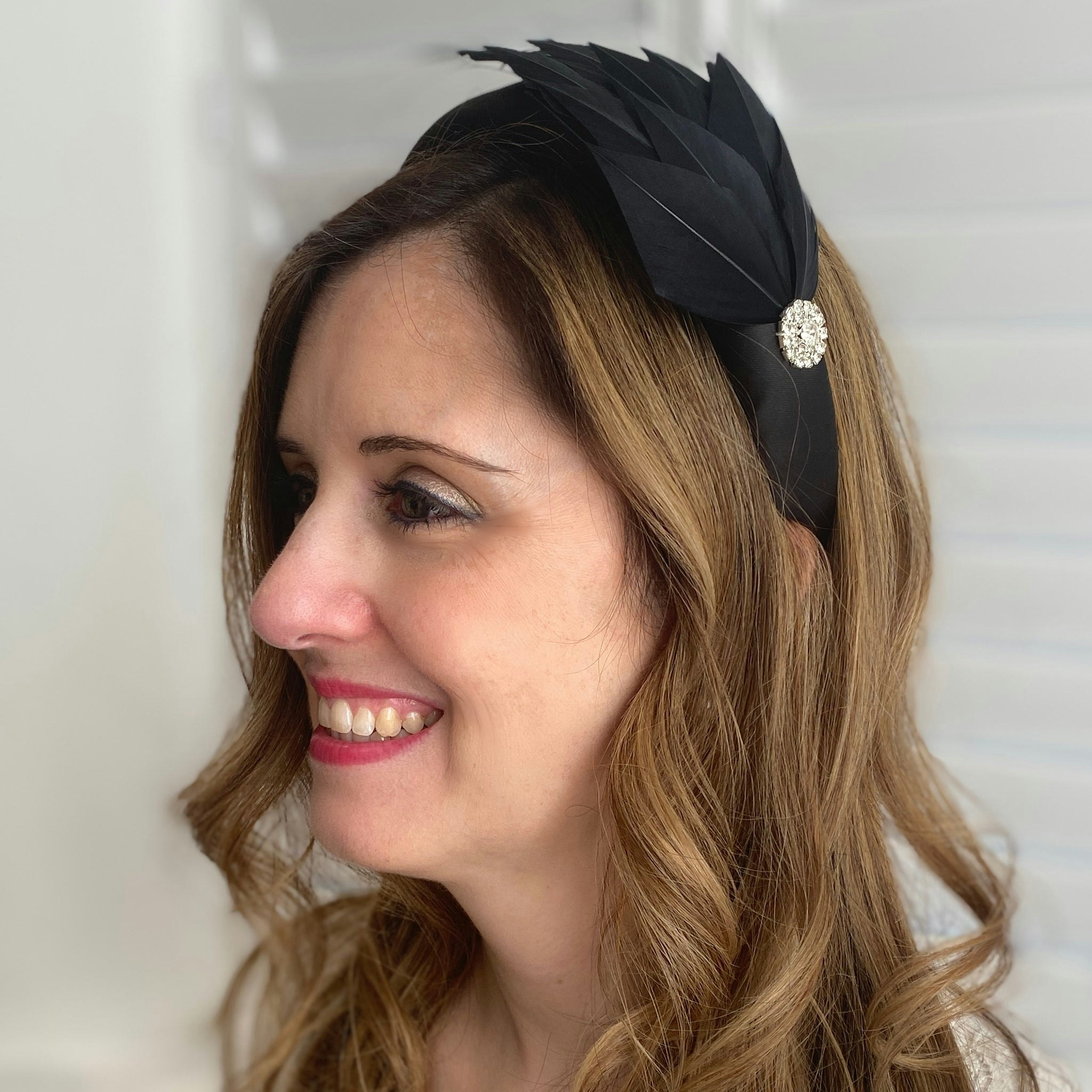 Queenmee Accessories Black Headpiece Races Headband Feather Fascinator Headband
