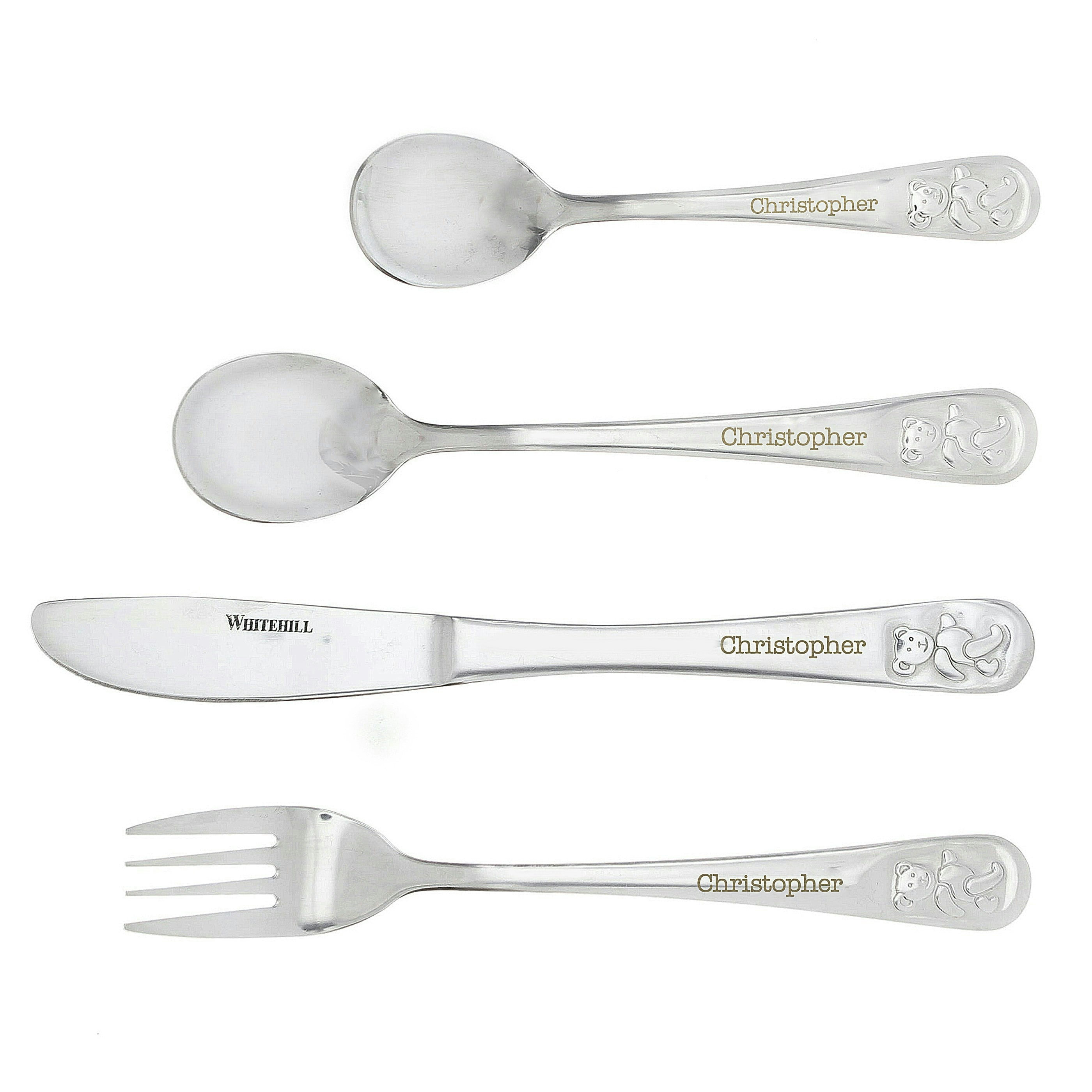 Rackhams Personalised Teddy 4 Piece Embossed Cutlery Set