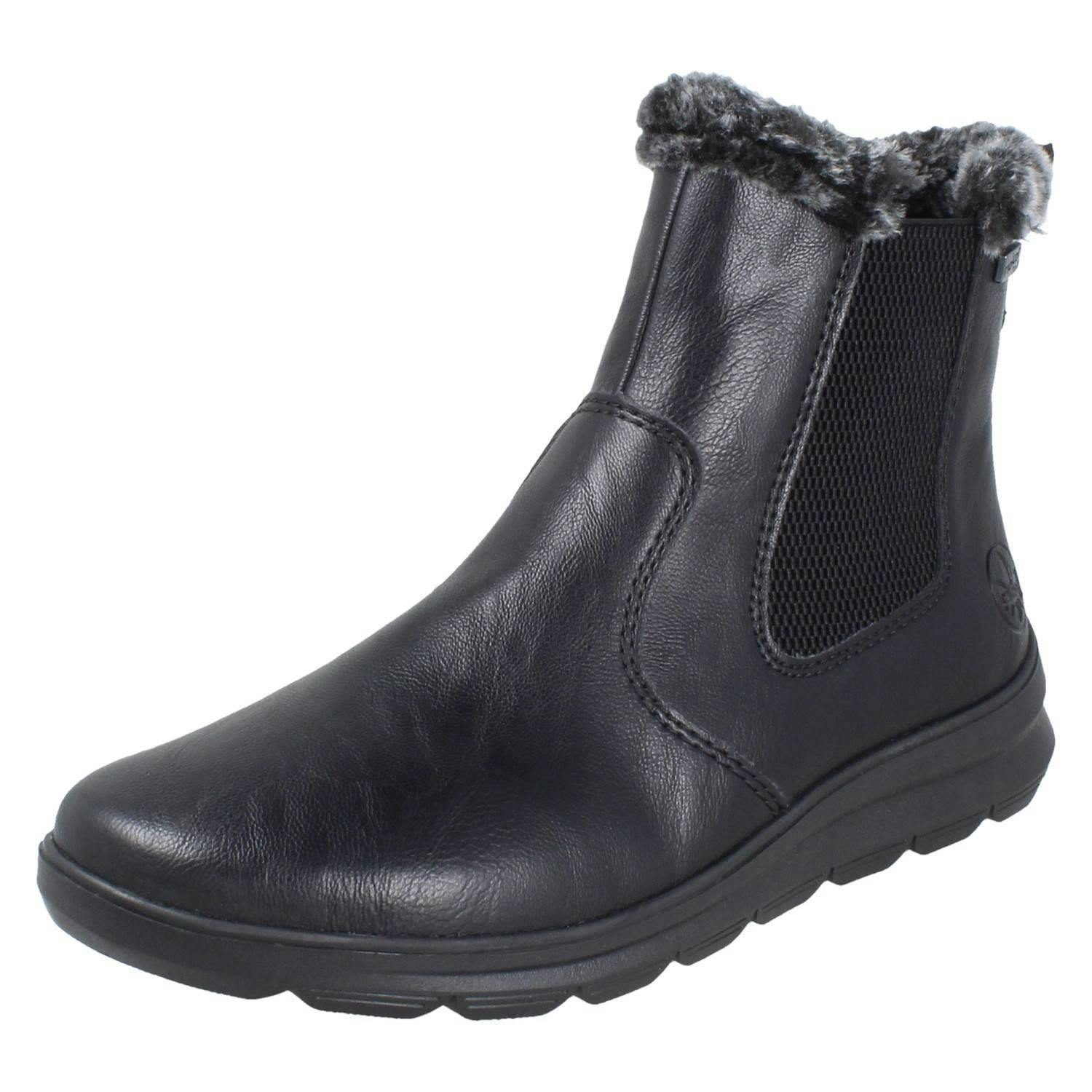 Rieker Women's Black -Tex Warm Lined Faux Fur Chelsea Boots Z0061 - Uk 6