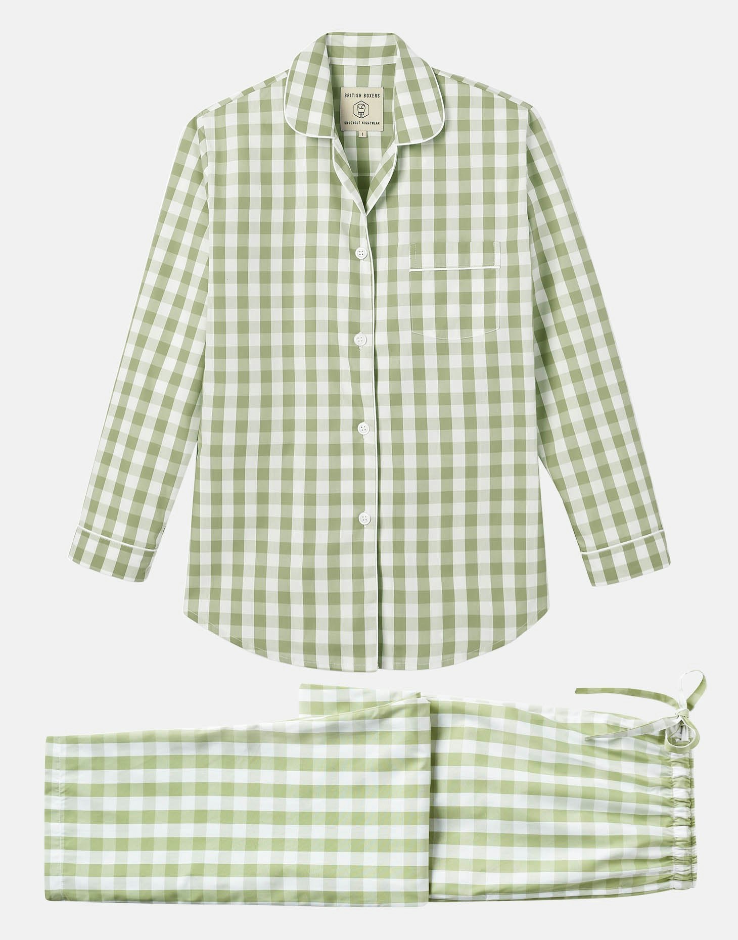 British Boxers Women's Green Crisp Cotton Pyjama Set - Field Gingham - Large