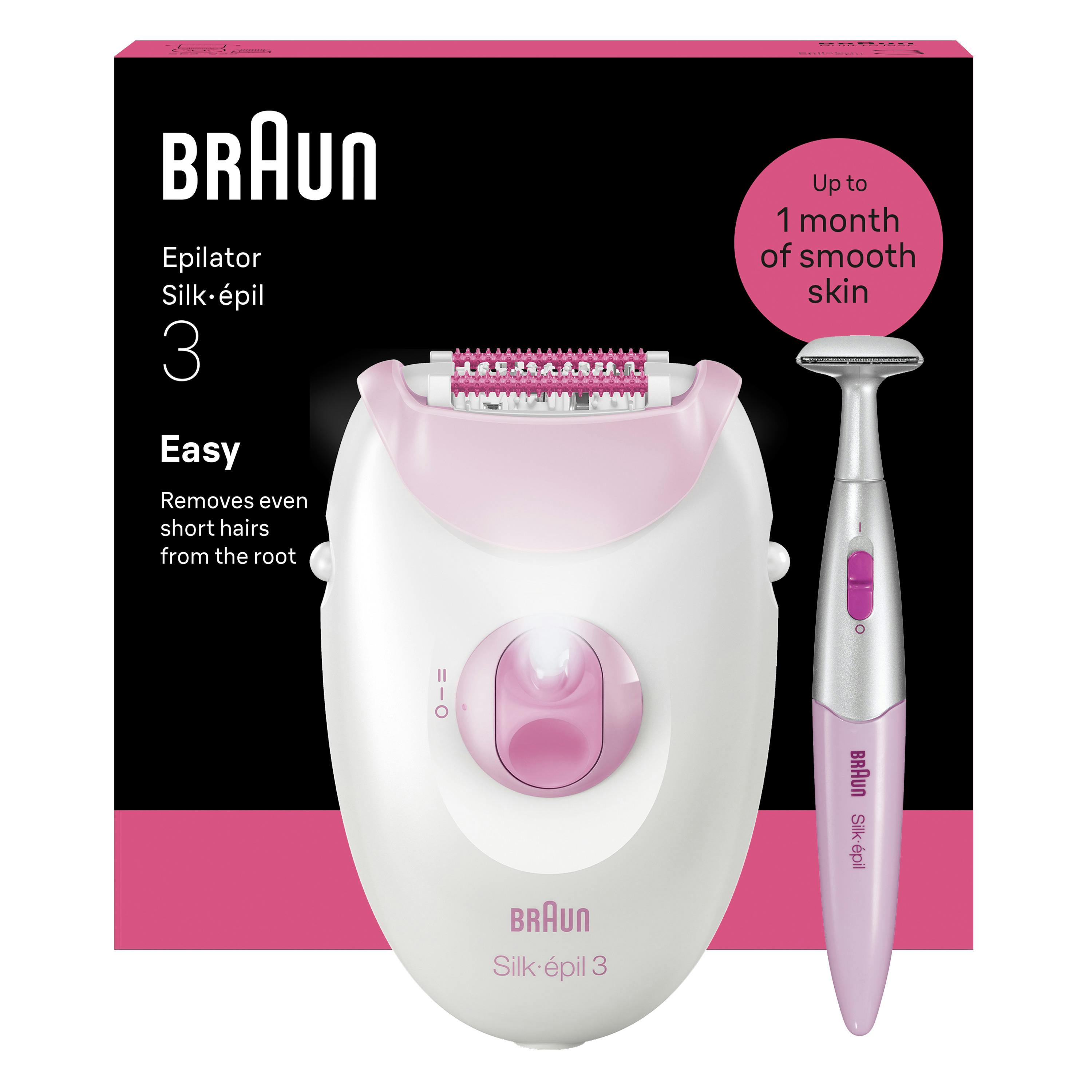 Braun Pink Silk·épil 3, Corded Epilator, Lasting Smooth Skin, 3-202,