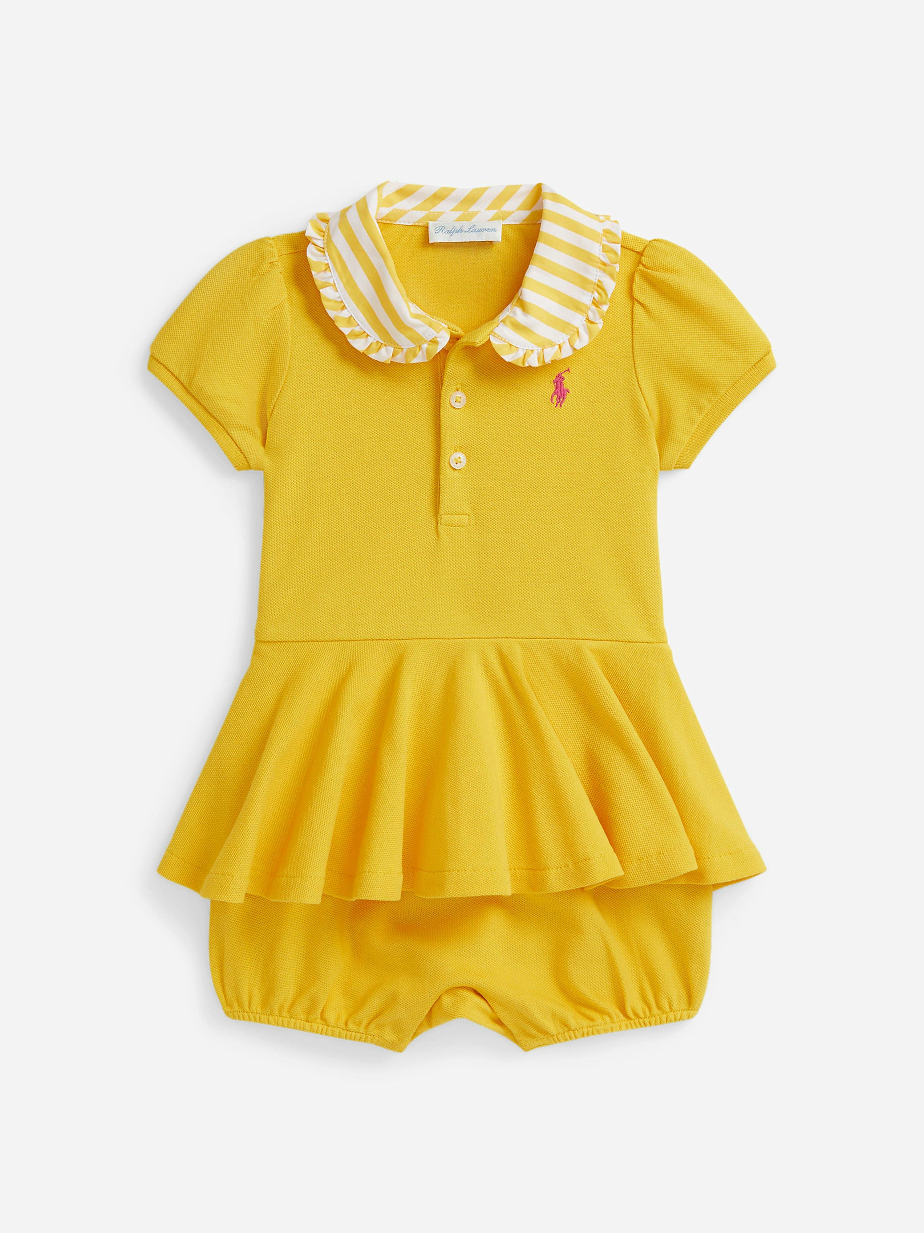 Ralph Lauren Kids Girls Yellow Ralph Lauren Baby Peplum Polo Romper In - 24 Mths