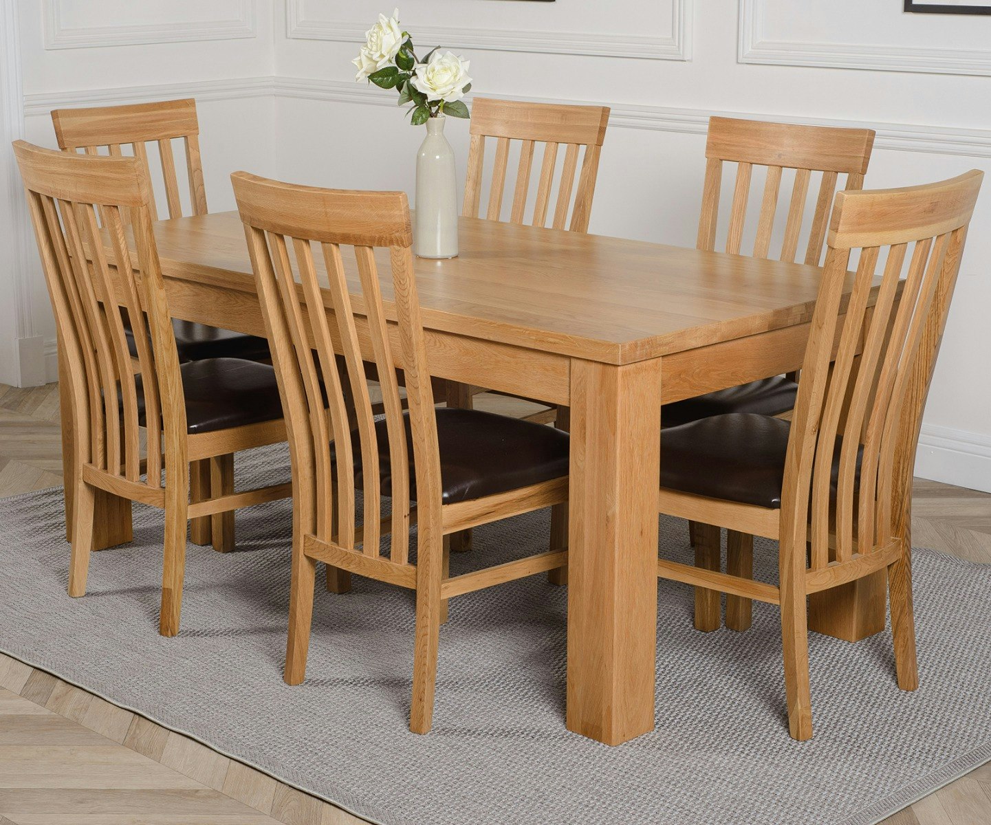 That's Furniture Light/Grain/Brown Dakota Large Oak Dining Table With Harvard Oak Chairs - Natural Oak - 6 Chairs