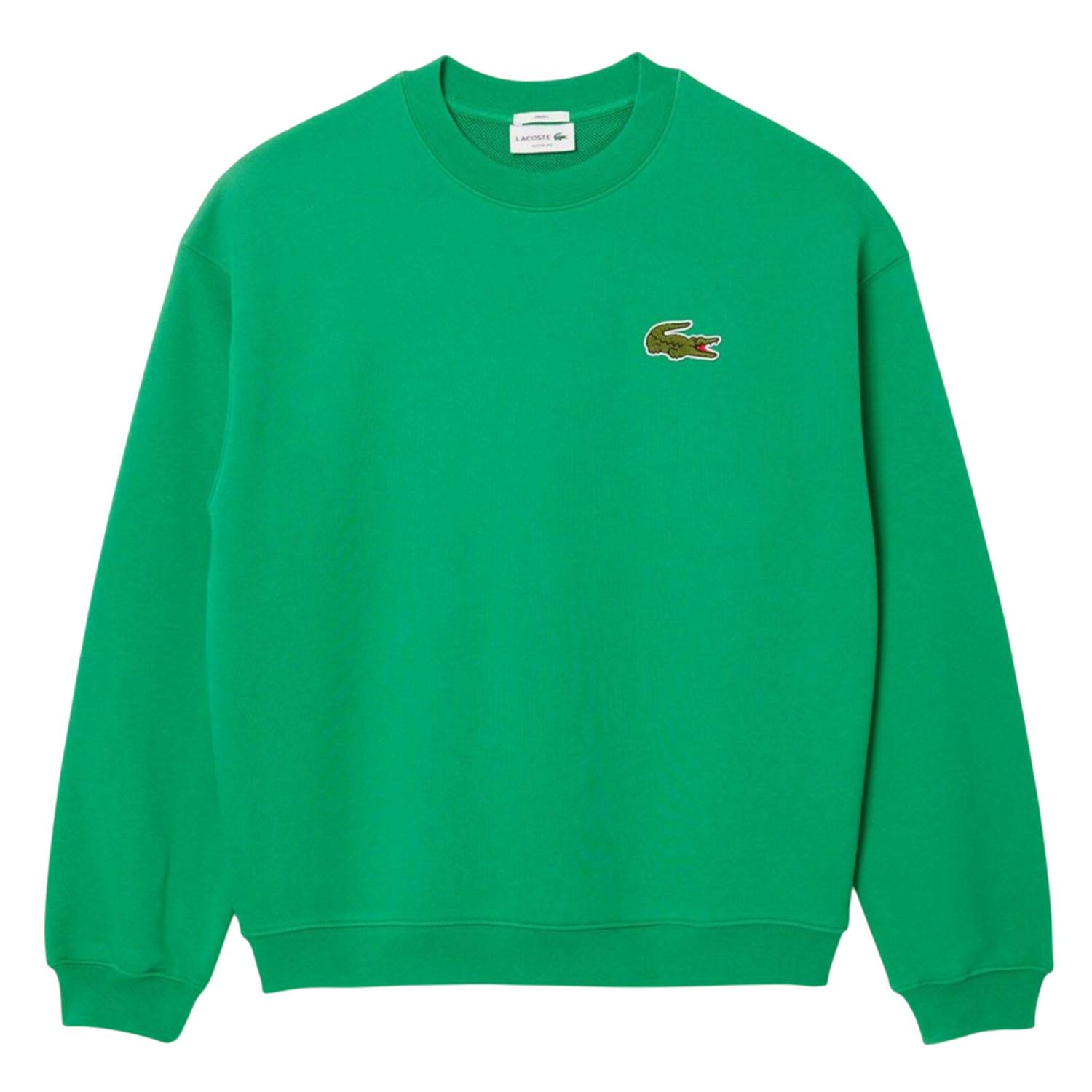 Lacoste Unisex Green Adult Accent Badge Fleece Loose Fit Sweatshirt - S - 100% Cotton