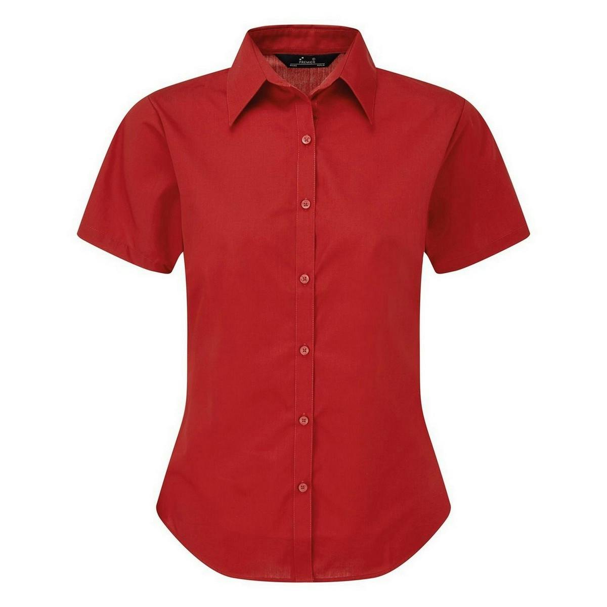 Premier (30, Red) Short Sleeve Poplin Blouse / Plain Work Shirt - Image 3