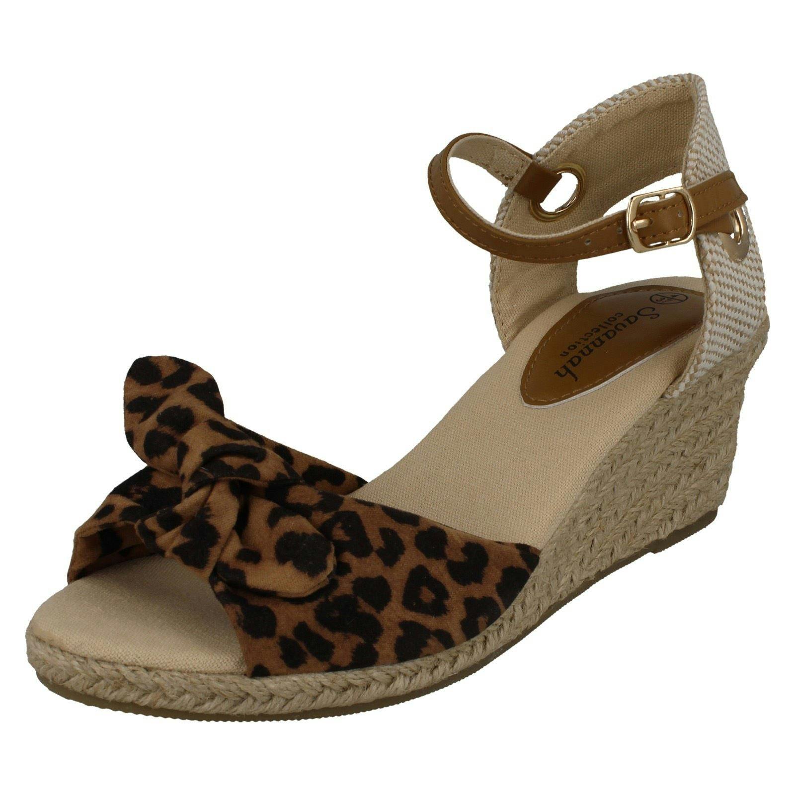 Savannah Women's Mid Rope Wedge Sandals - Tan Leopard - Uk 6