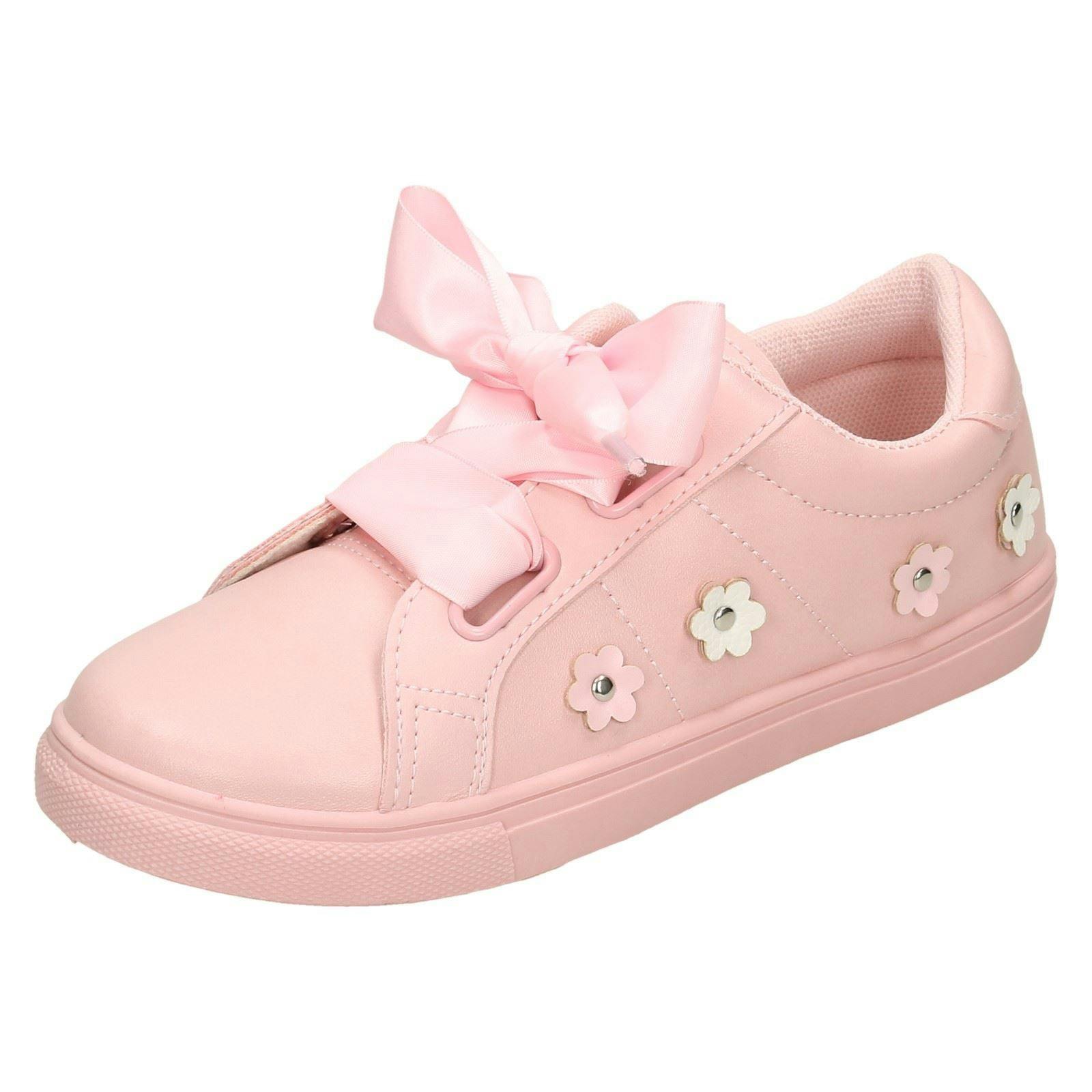 Spot On Girls Pink Ribbon Lace Pumps - Uk 2 Child