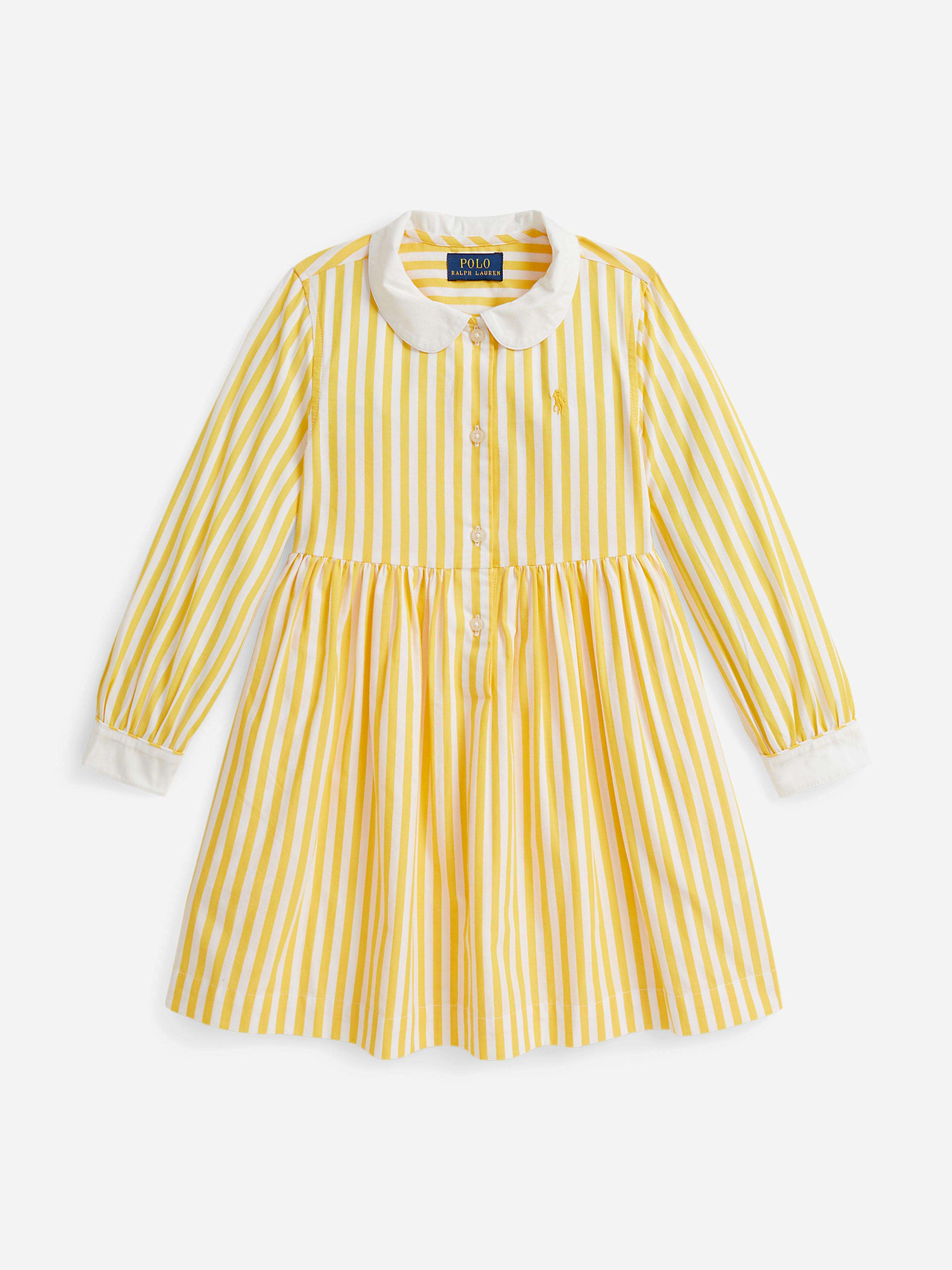 Ralph Lauren Kids Girls Yellow Ralph Lauren Striped Poplin Shirt Dress In - 3 Yrs