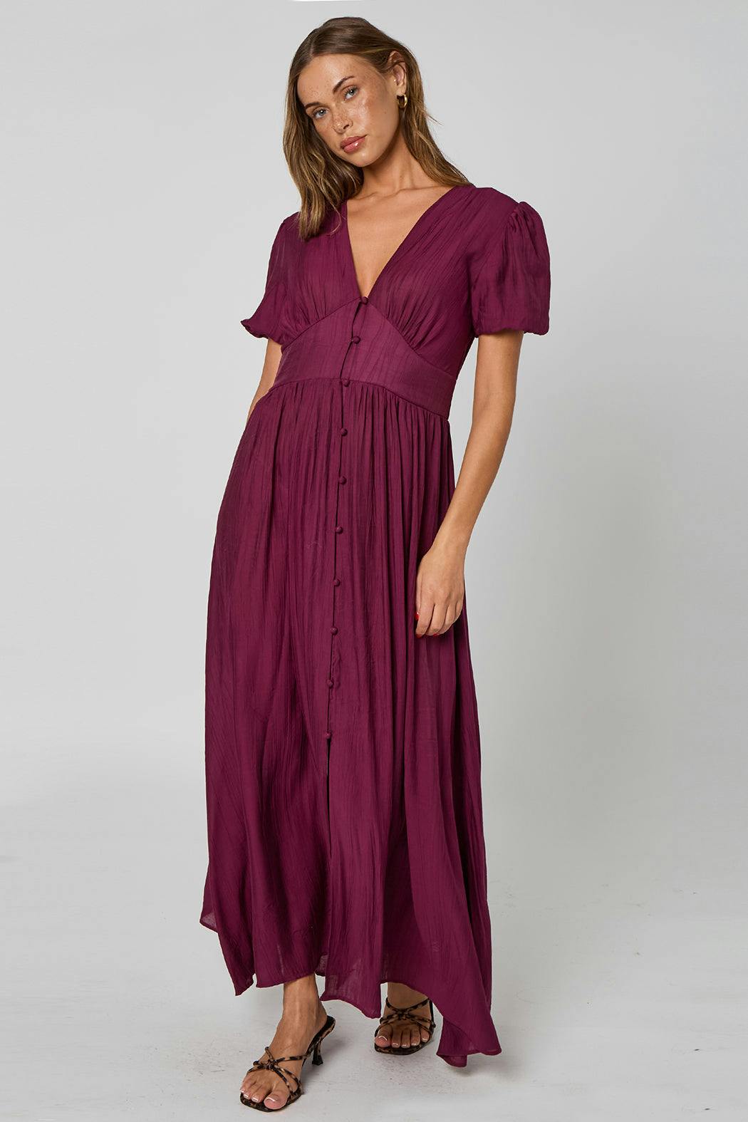 Urban Bliss Burgundy Button Front Maxi Dress - 14