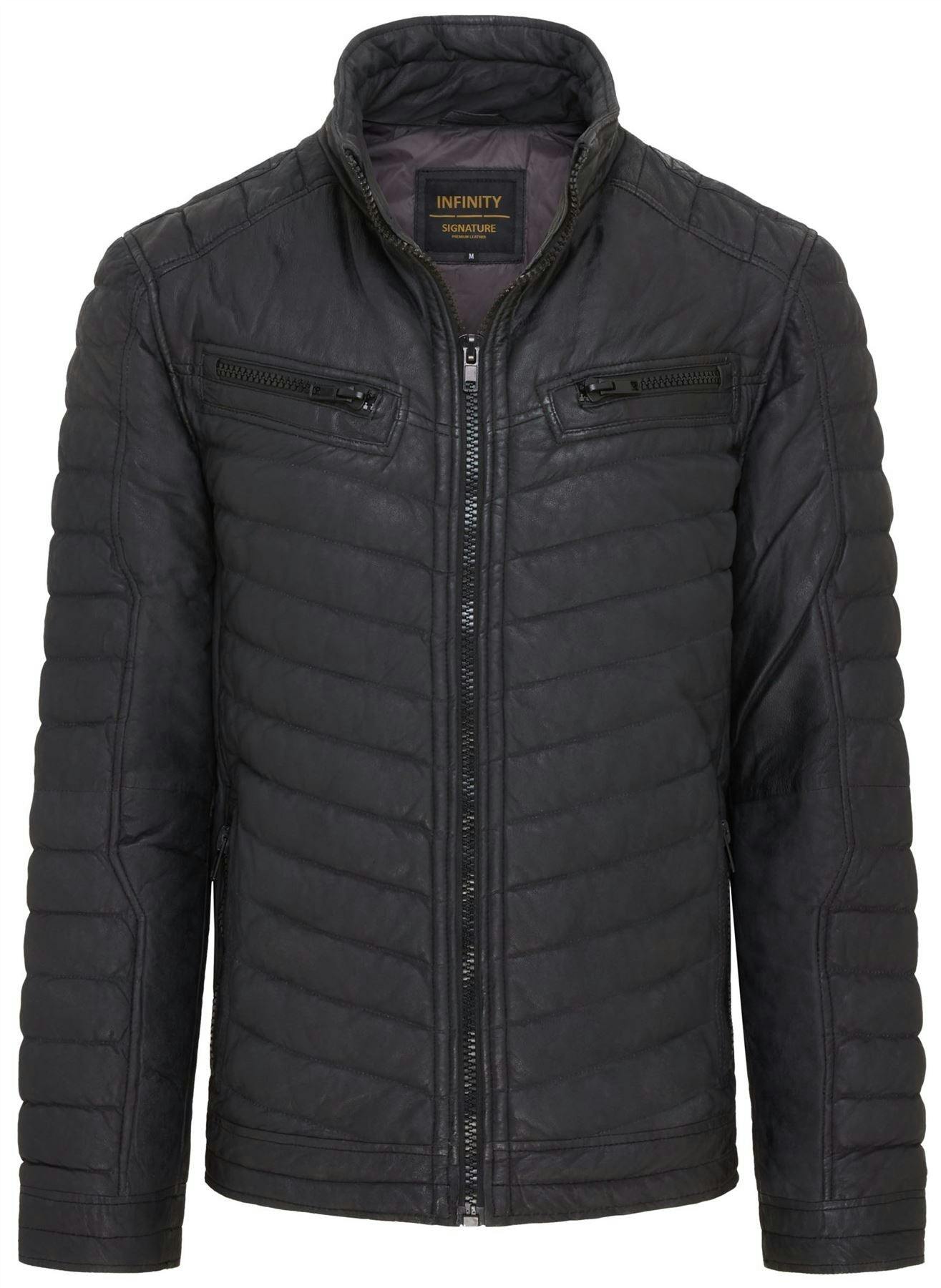 Infinity Leather Men's Black Quilted Puffer Leather Bomber Jacket - Torpoint - Uk 3XL | Eu 56 | Us 46
