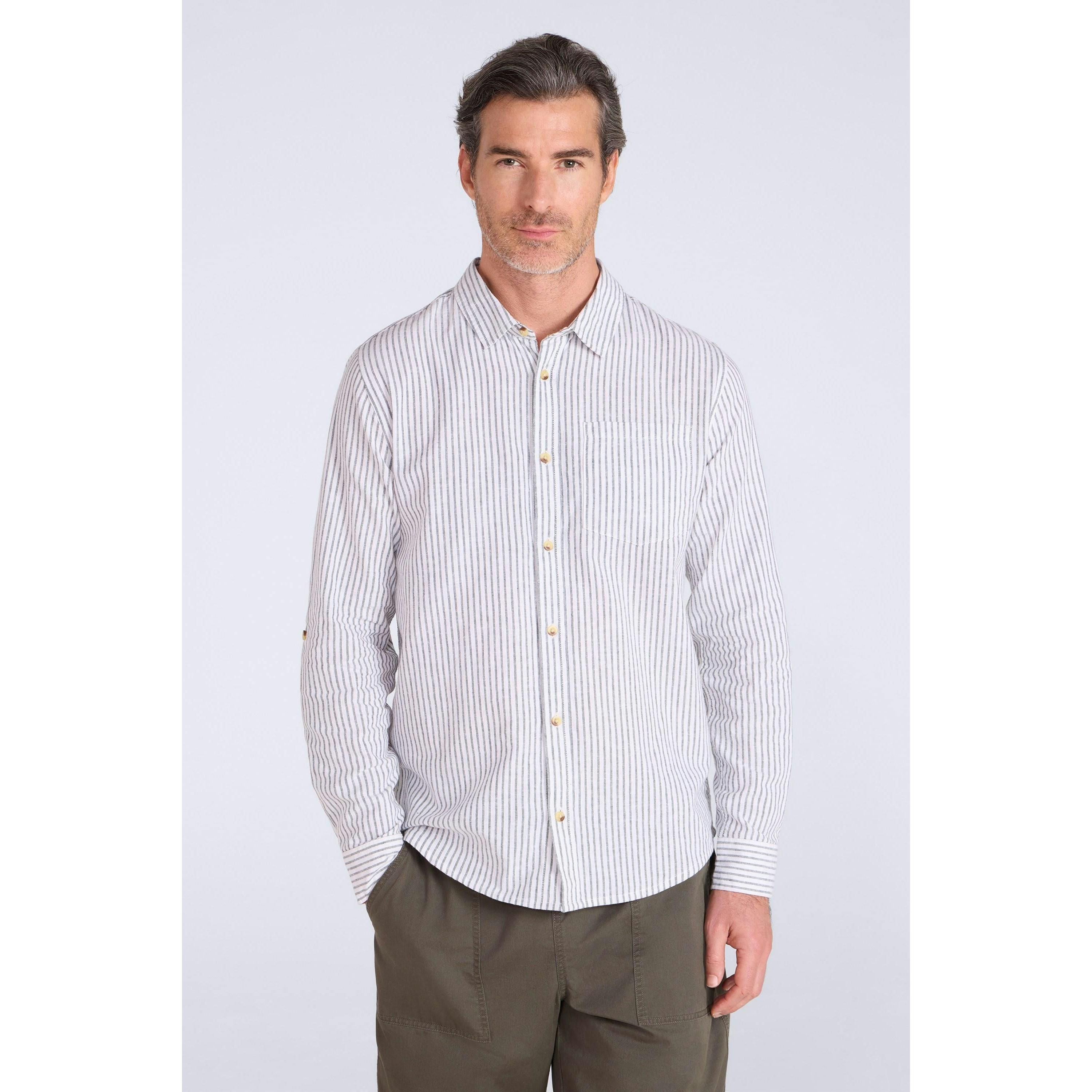Mountain Warehouse Men's Light Lowe Stripe Shirt - Khaki - Xs - Khaki - 70% Cotton/30% Linen