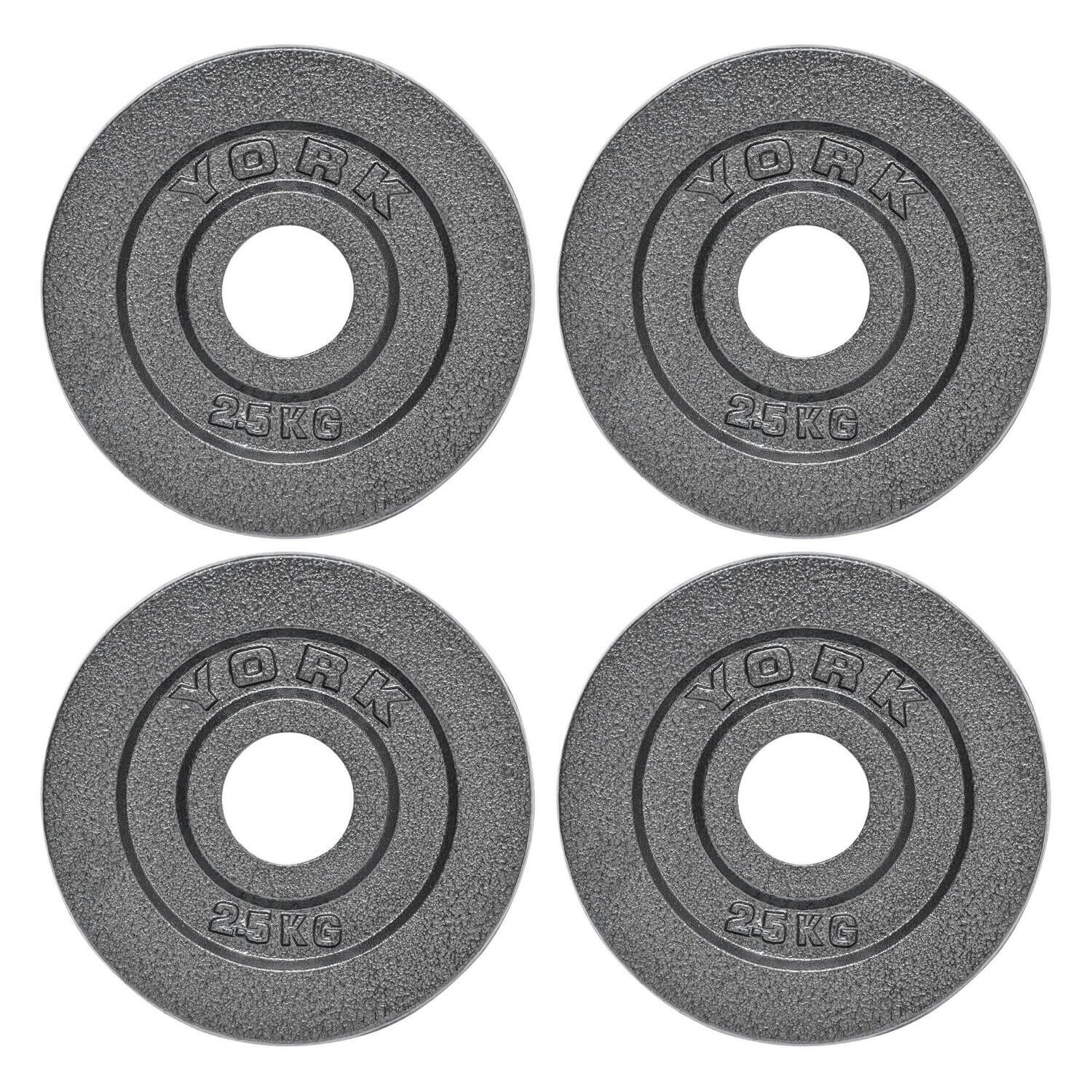 York Grey Olympic Hammertone Cast Iron Weight Plates 4 X 2.5Kg