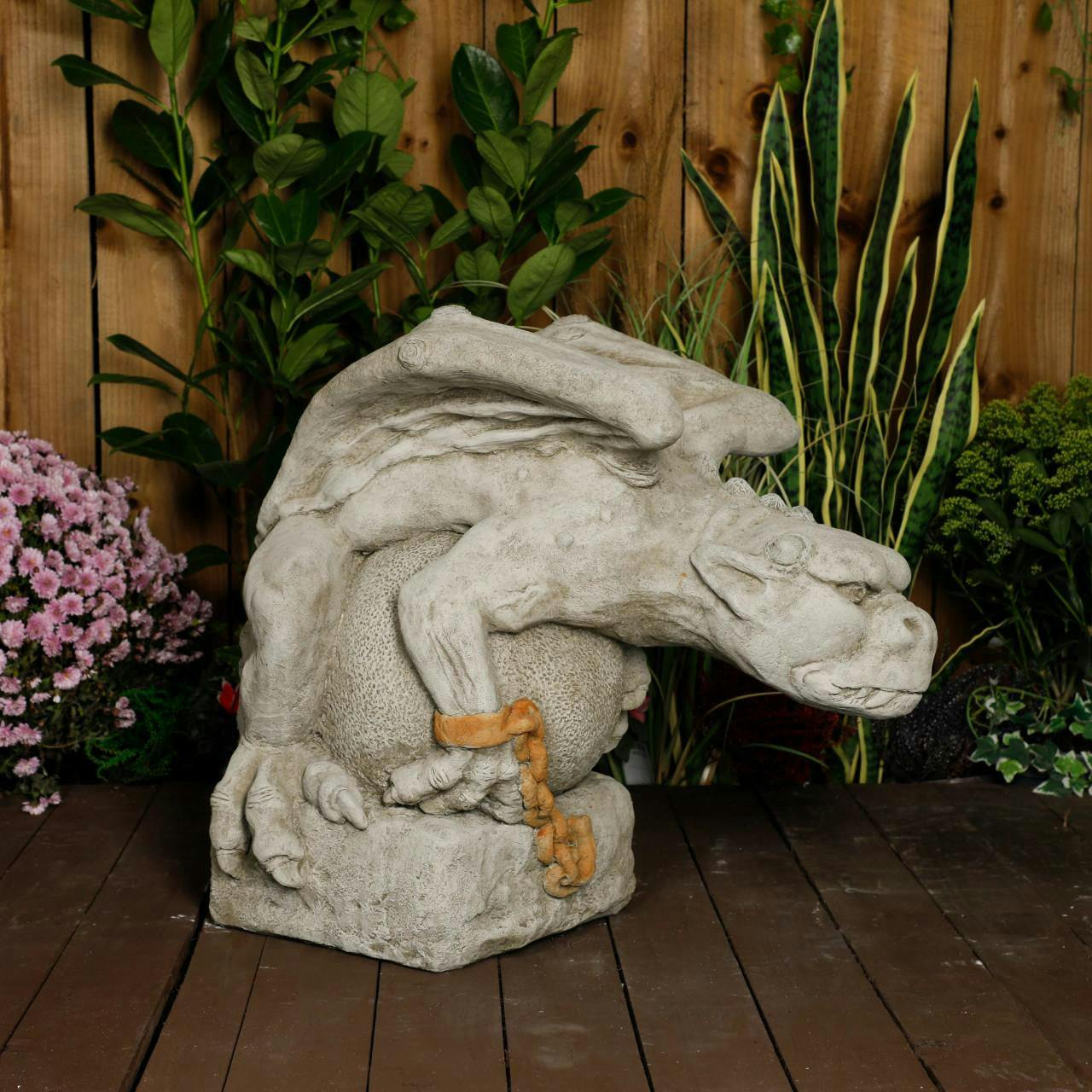 Osn Fearsome Chained Gargoyle Guardian On Ball Statue