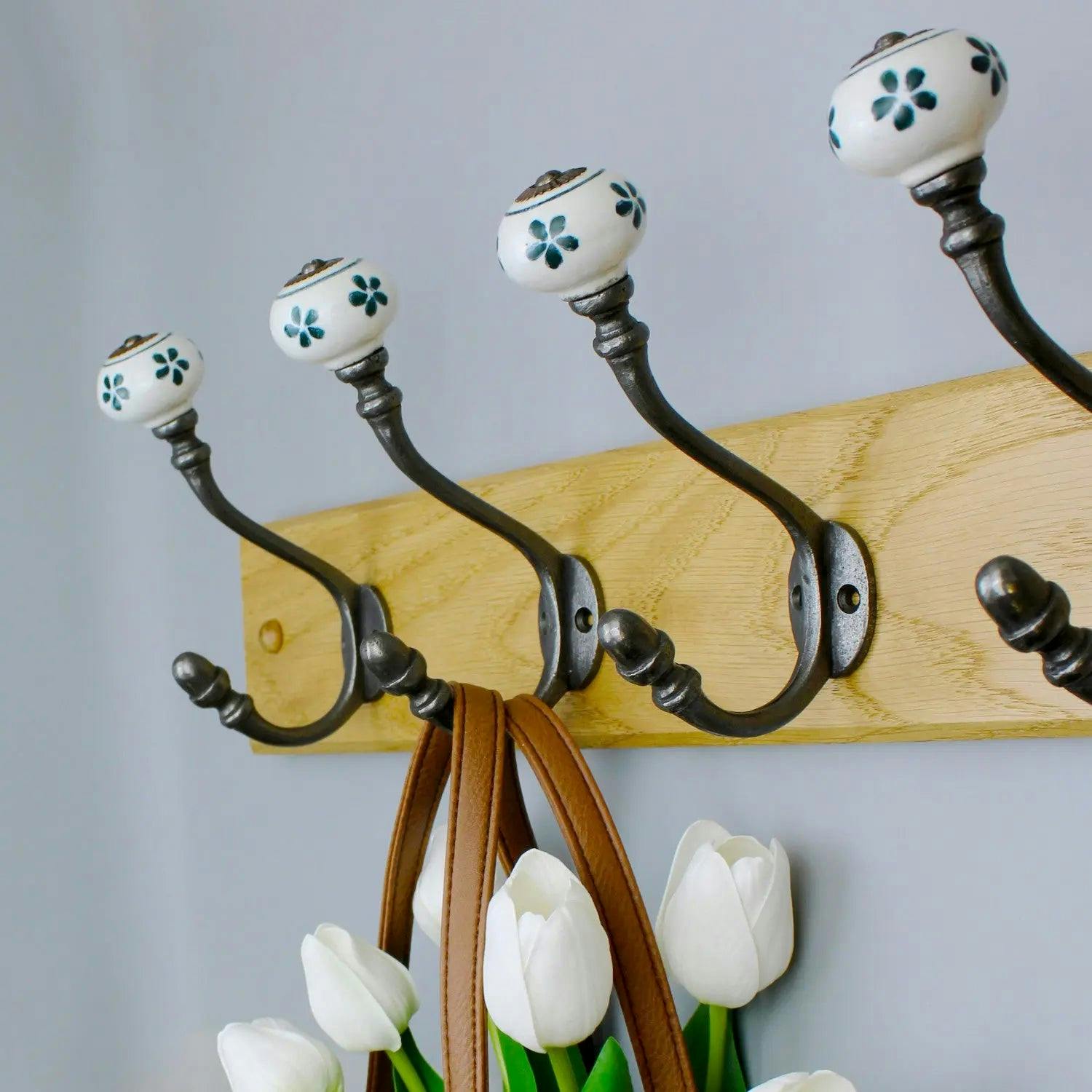 Oakcrafts Dark Green Hand Finished Flower Ceramic Coat Hooks - Pack Of 4 - Image 2