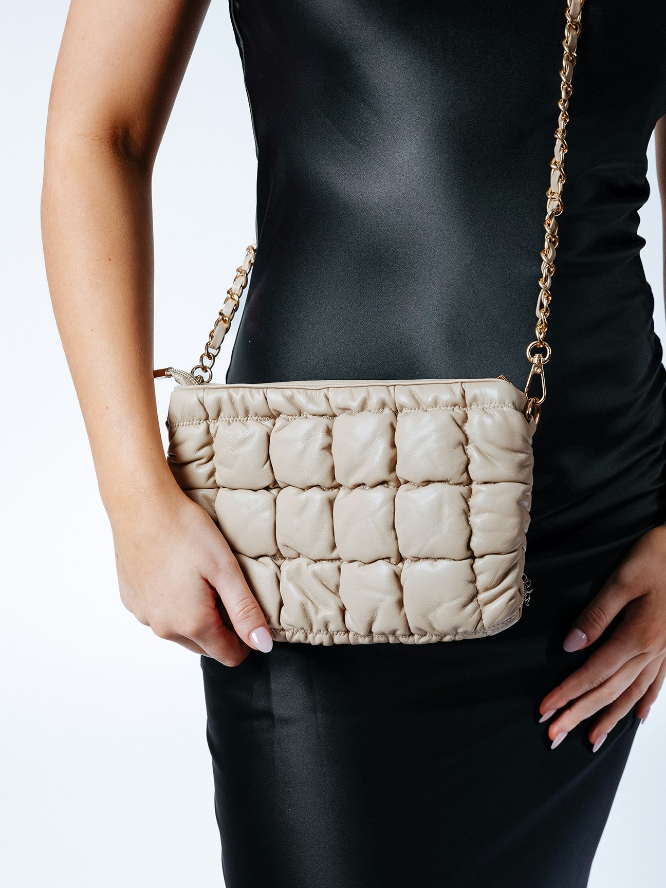 Svnx Beige Soft Faux Leather Quilted Bag - One Size