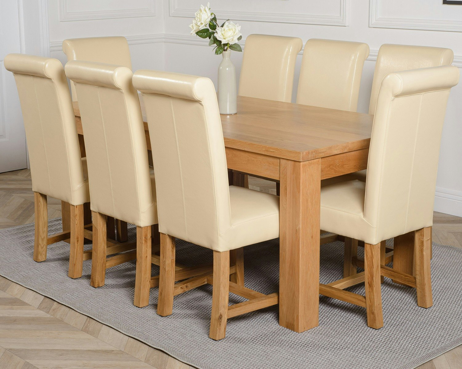 That's Furniture Ivory Dakota Large Oak Dining Table With Washington Leather Chairs - 8 Chairs